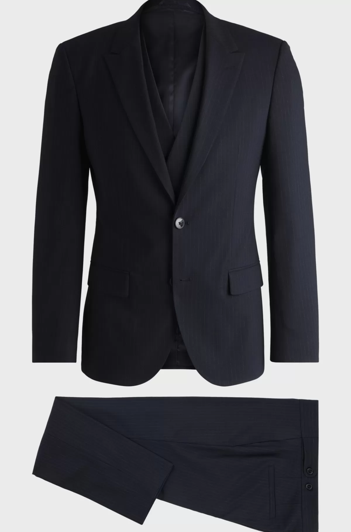 HUGO BOSS Jakkesæt I Tre Dele Med Slim Fit I Stof Med Performance-stræk Mørkeblå Hot