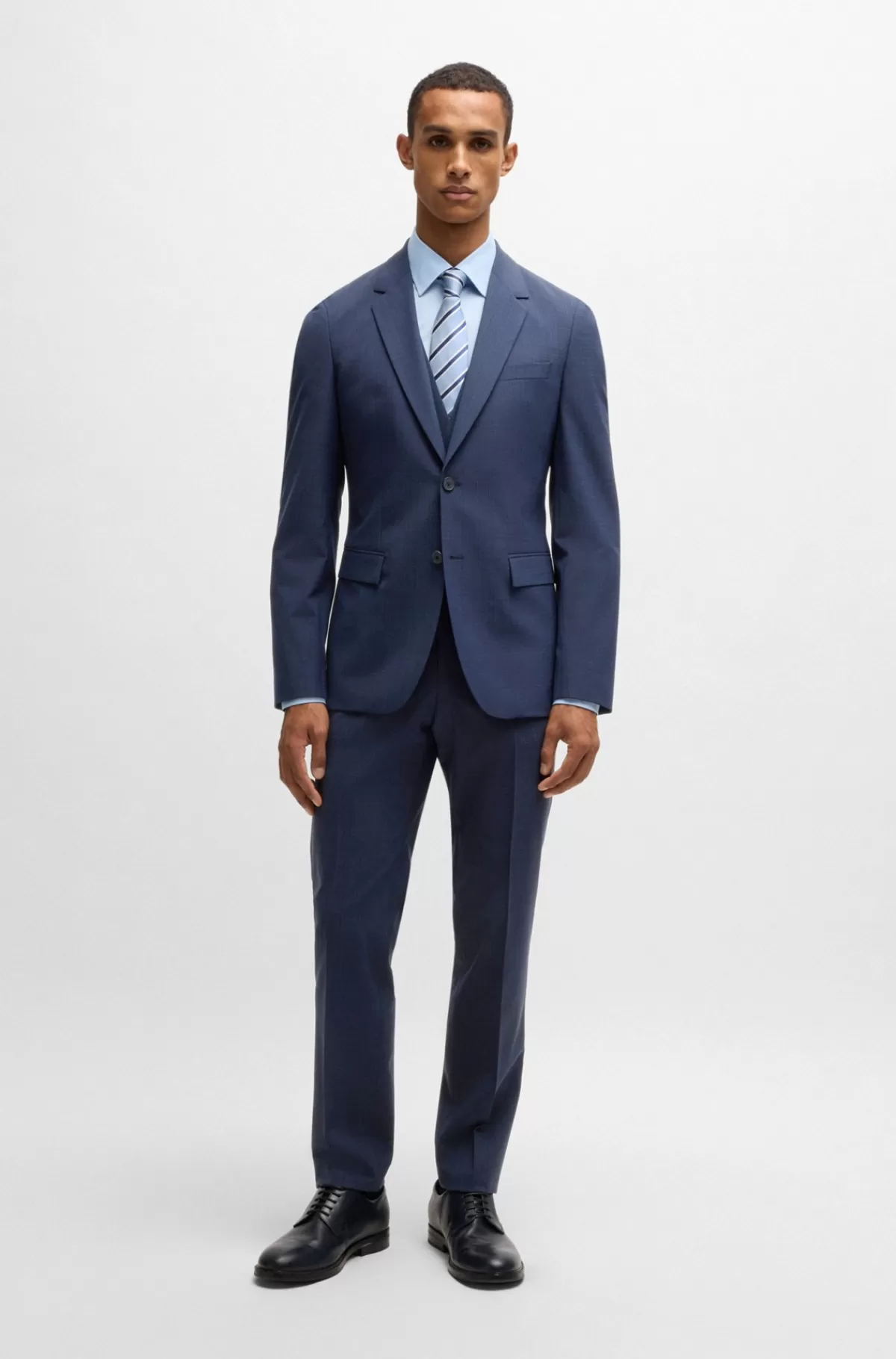 HUGO BOSS Jakkesæt I Tre Dele Med Slim Fit I Ternet Stof Med Stræk Mørkeblå Discount