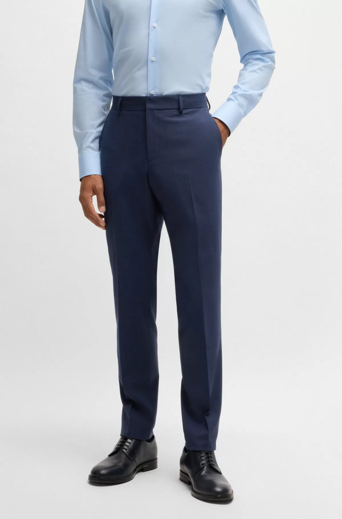 HUGO BOSS Jakkesæt I Tre Dele Med Slim Fit I Ternet Stof Med Stræk Mørkeblå Discount