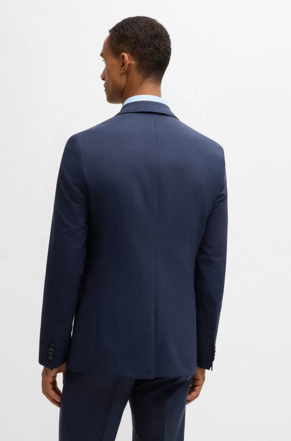 HUGO BOSS Jakkesæt I Tre Dele Med Slim Fit I Ternet Stof Med Stræk Mørkeblå Discount