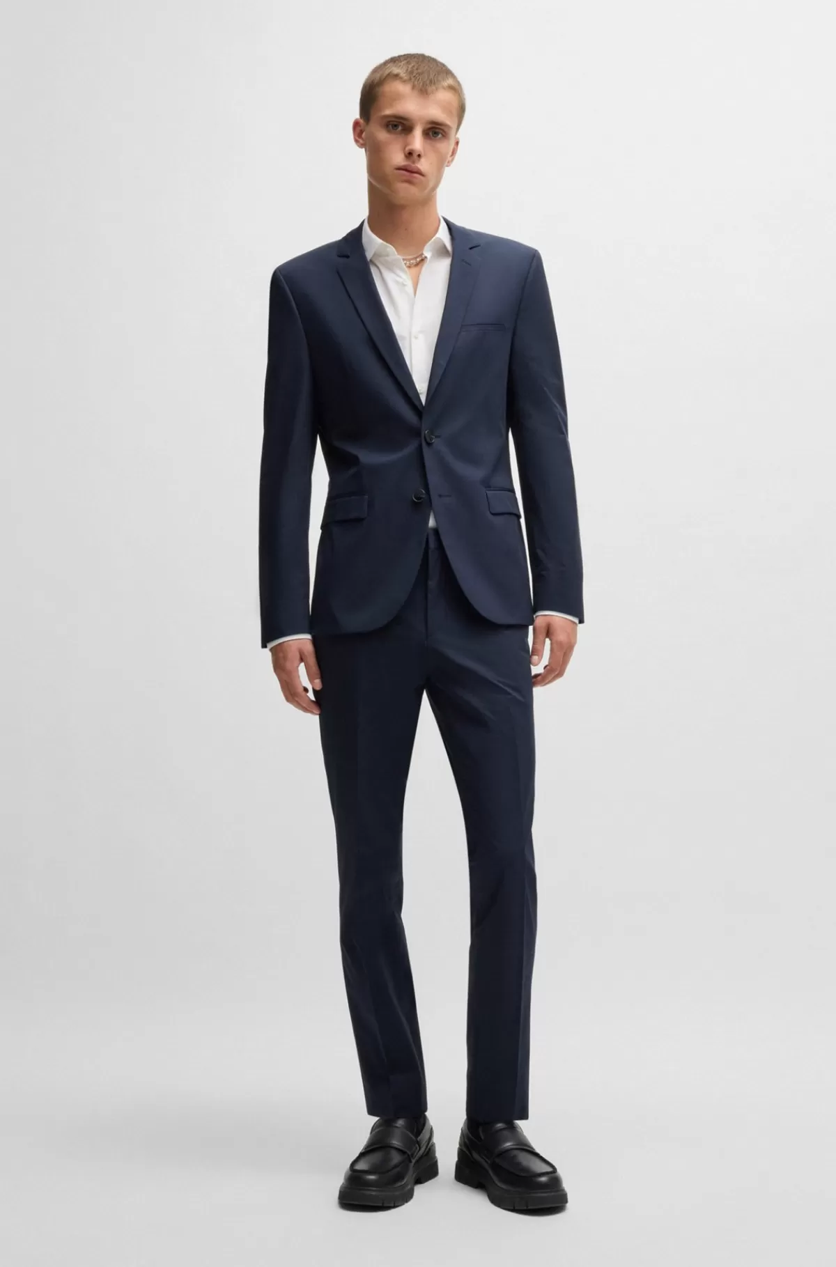 HUGO BOSS Jakkesæt Med Extra Slim Fit I Bomuld Med Stræk Mørkeblå Best Sale