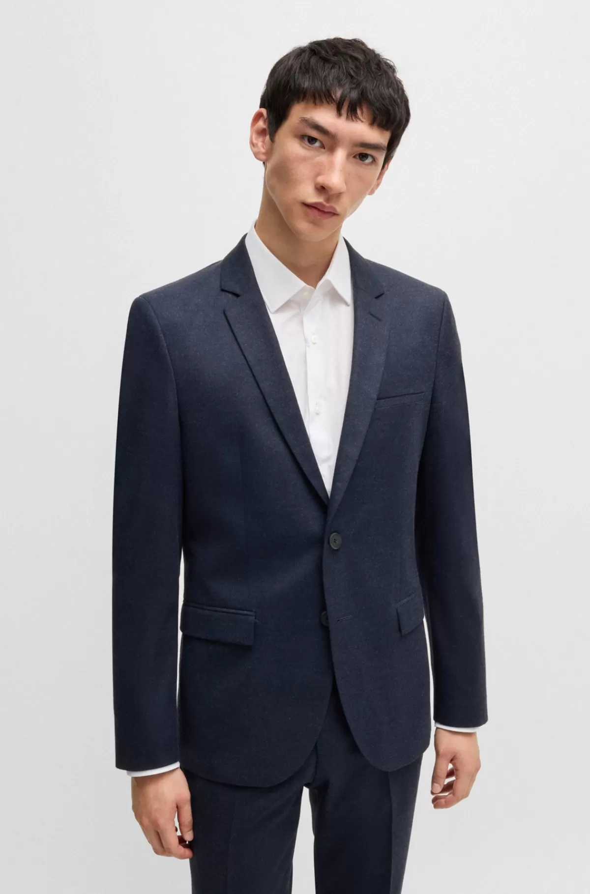HUGO BOSS Jakkesæt Med Extra Slim Fit I Flannel Med Performancestræk Blå Hot