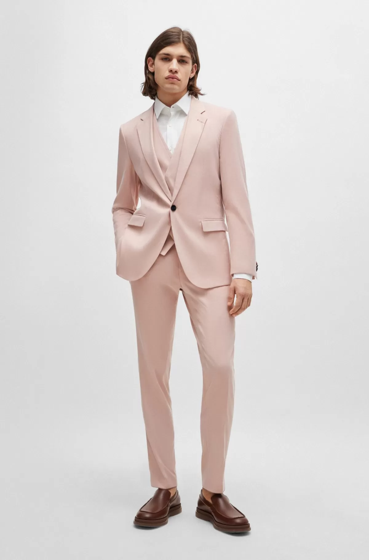 HUGO BOSS Jakkesæt Med Extra Slim Fit I Let Bomuldsblanding Lys pink New