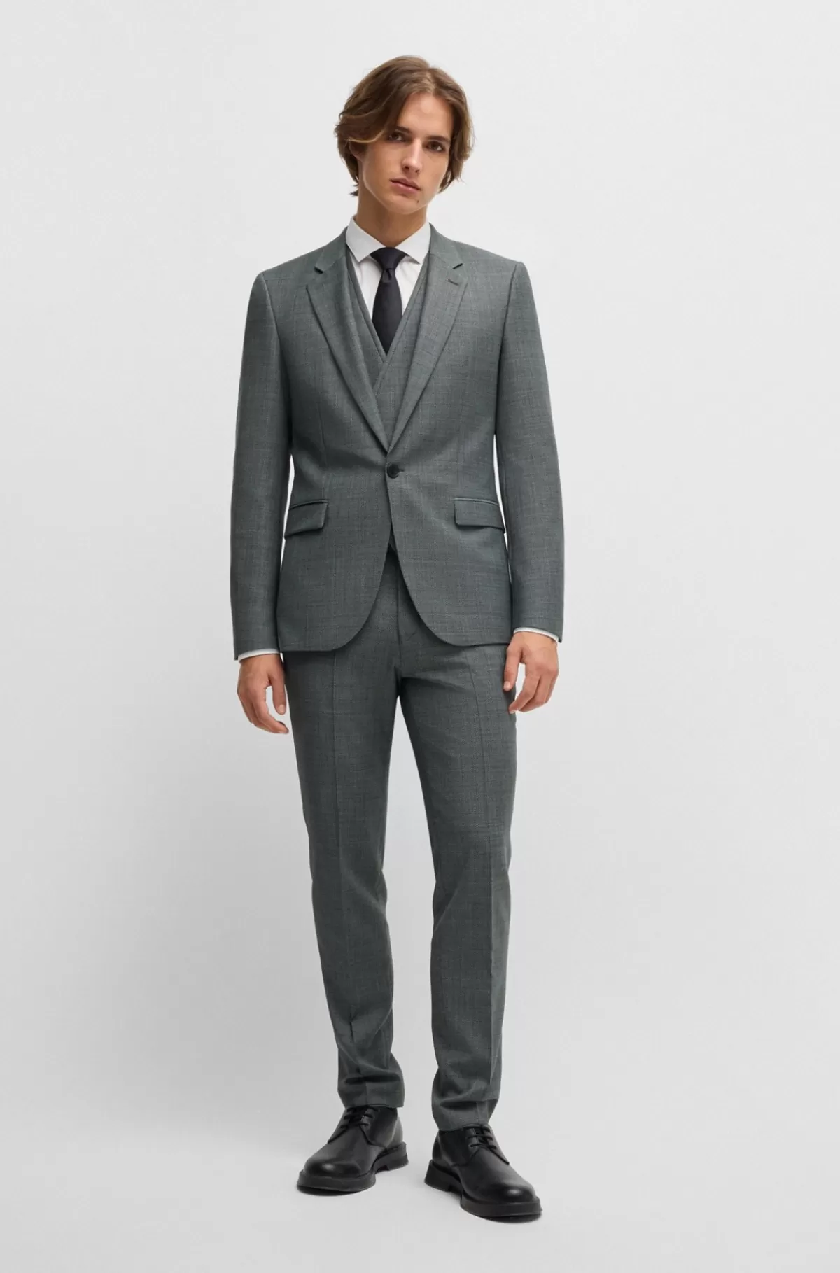 HUGO BOSS Jakkesæt Med Extra Slim Fit I Mikromønstret Stof Med Stræk Grå Cheap