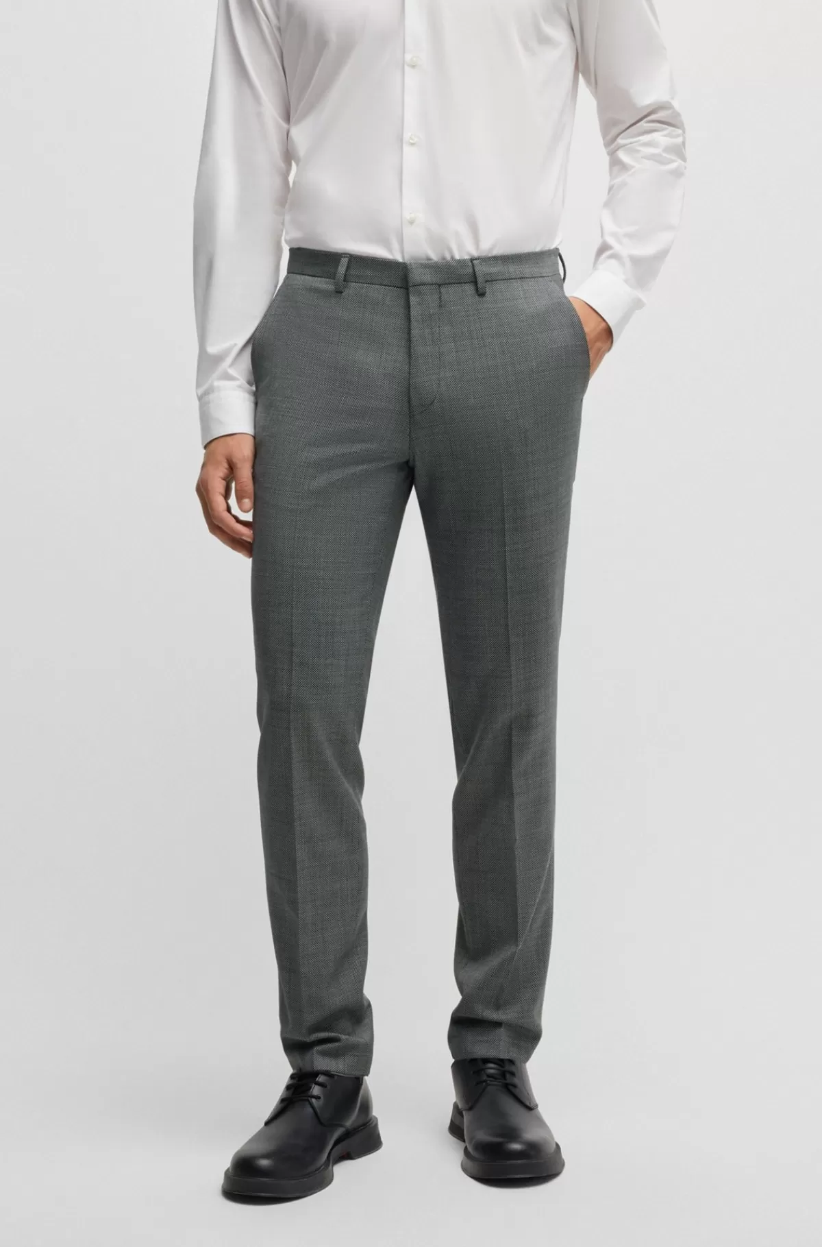 HUGO BOSS Jakkesæt Med Extra Slim Fit I Mikromønstret Stof Med Stræk Grå Cheap