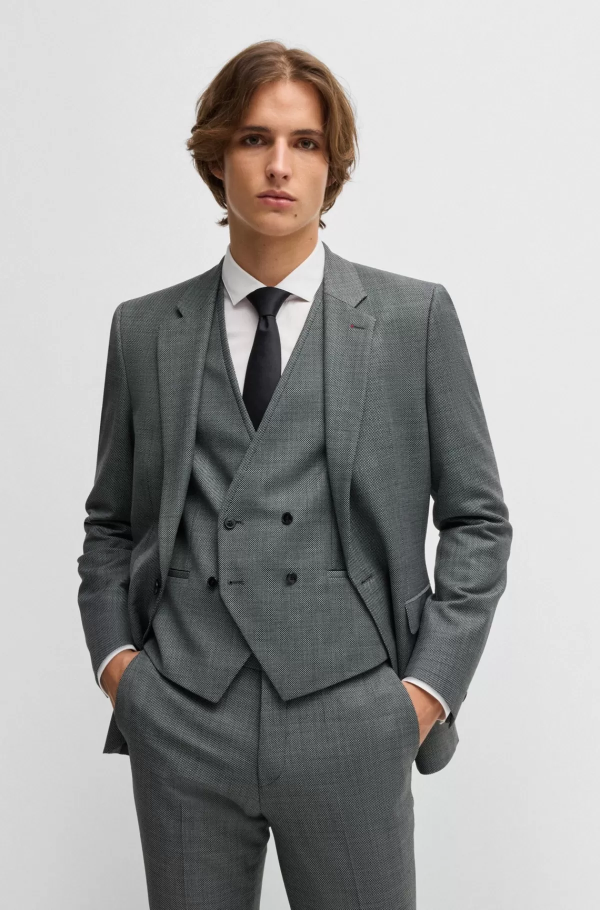HUGO BOSS Jakkesæt Med Extra Slim Fit I Mikromønstret Stof Med Stræk Grå Cheap