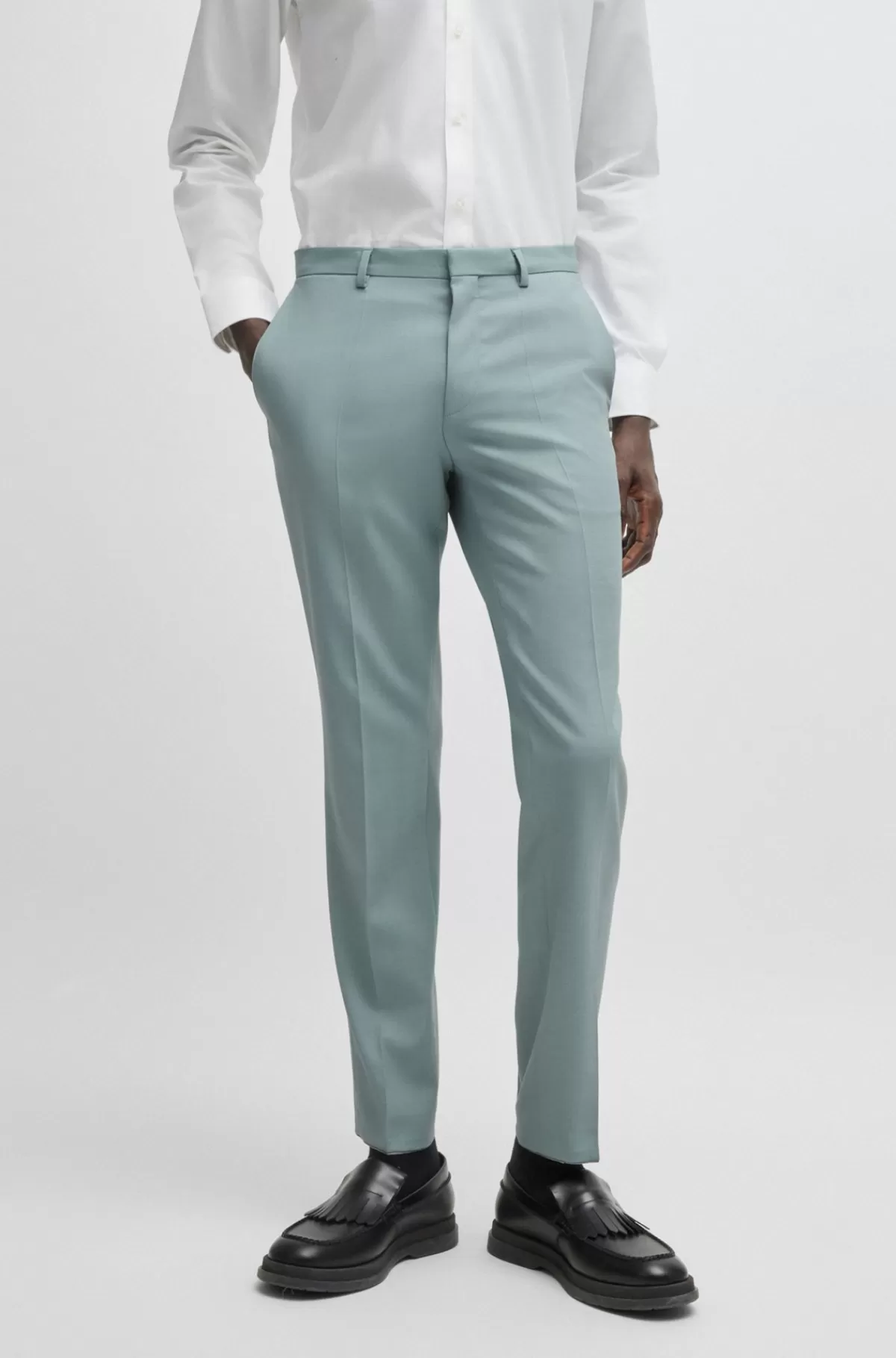 HUGO BOSS Jakkesæt Med Extra Slim Fit I Mønstret Stof Med Stræk Lyseblå Outlet