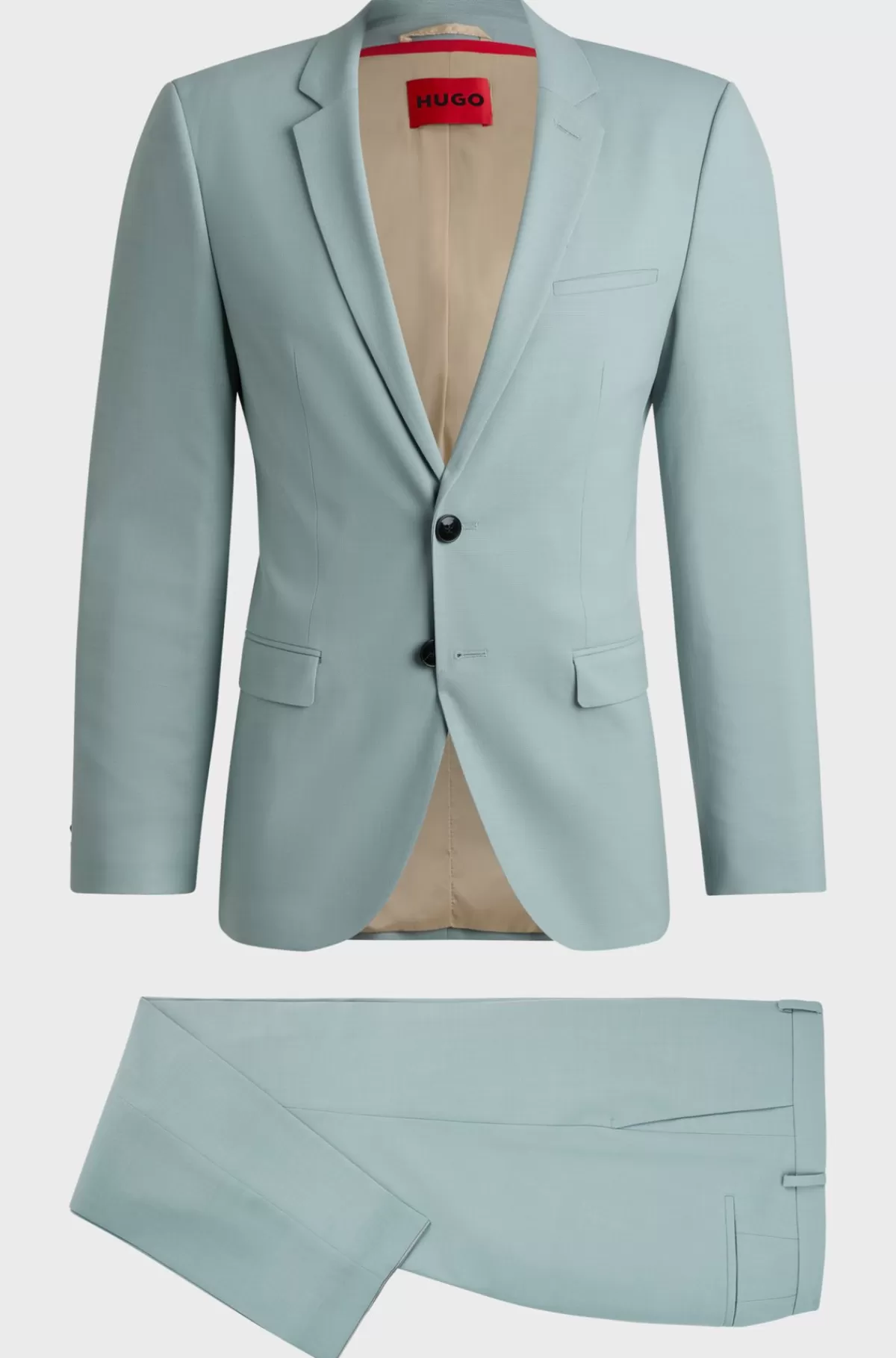 HUGO BOSS Jakkesæt Med Extra Slim Fit I Mønstret Stof Med Stræk Lyseblå Outlet