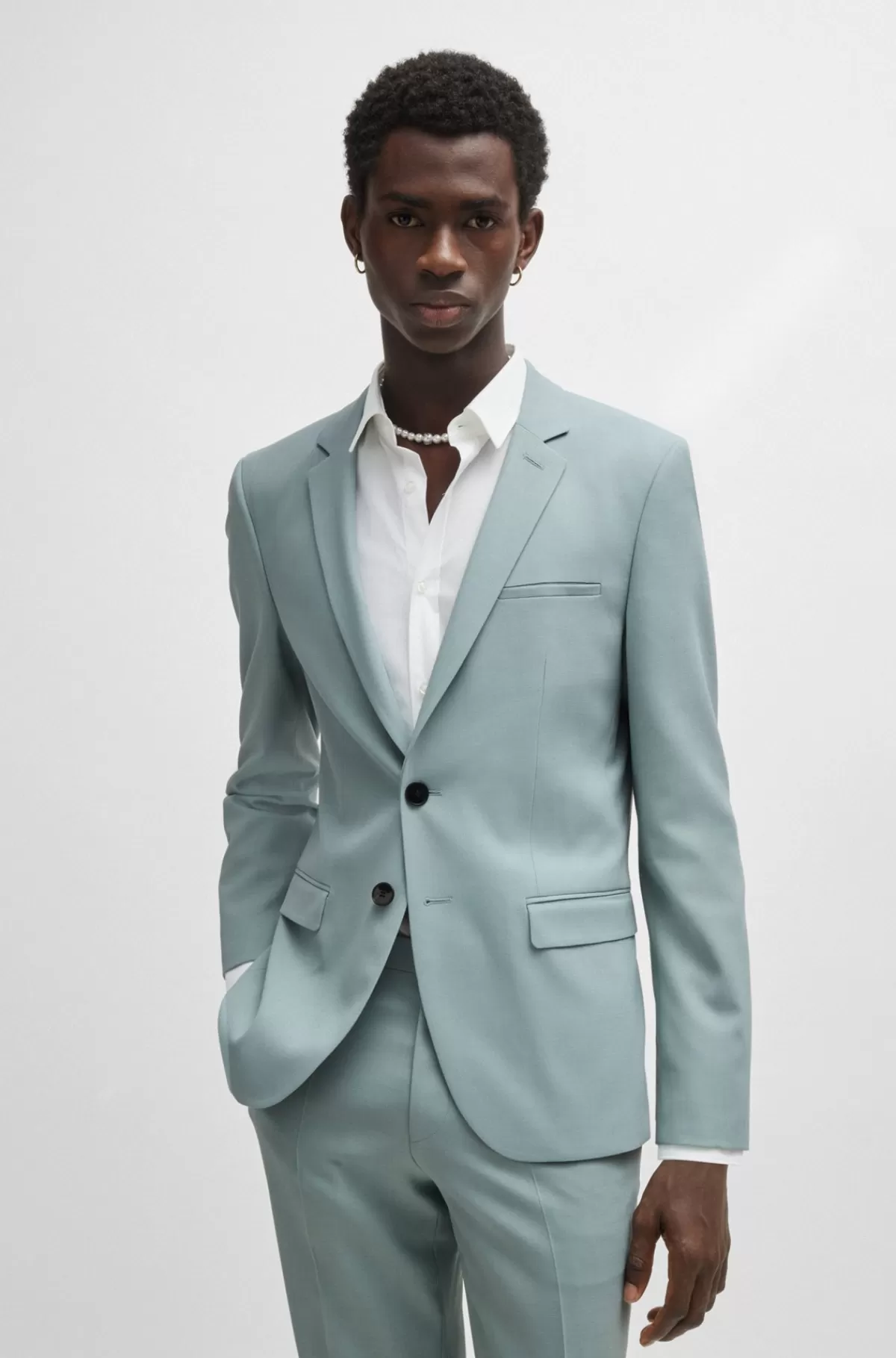 HUGO BOSS Jakkesæt Med Extra Slim Fit I Mønstret Stof Med Stræk Lyseblå Outlet