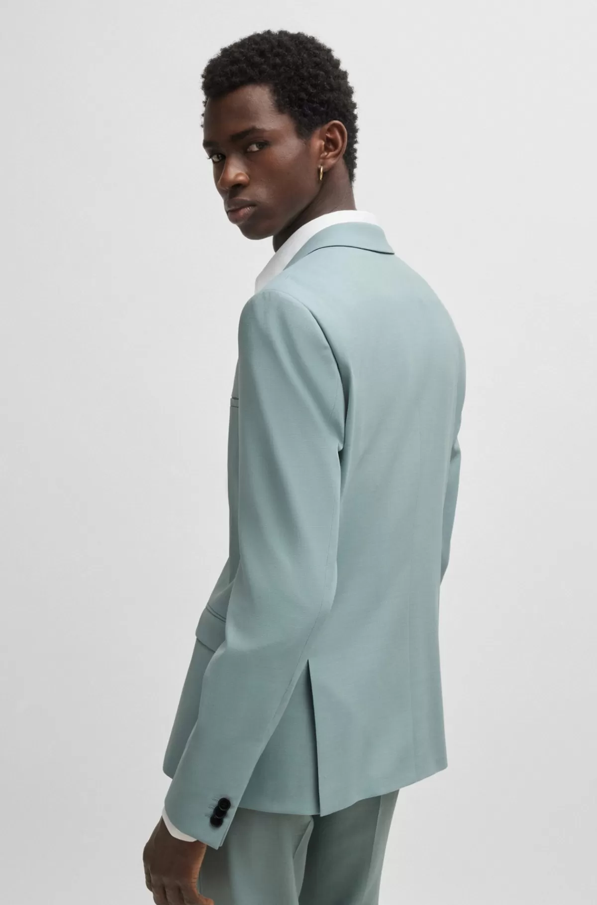HUGO BOSS Jakkesæt Med Extra Slim Fit I Mønstret Stof Med Stræk Lyseblå Outlet