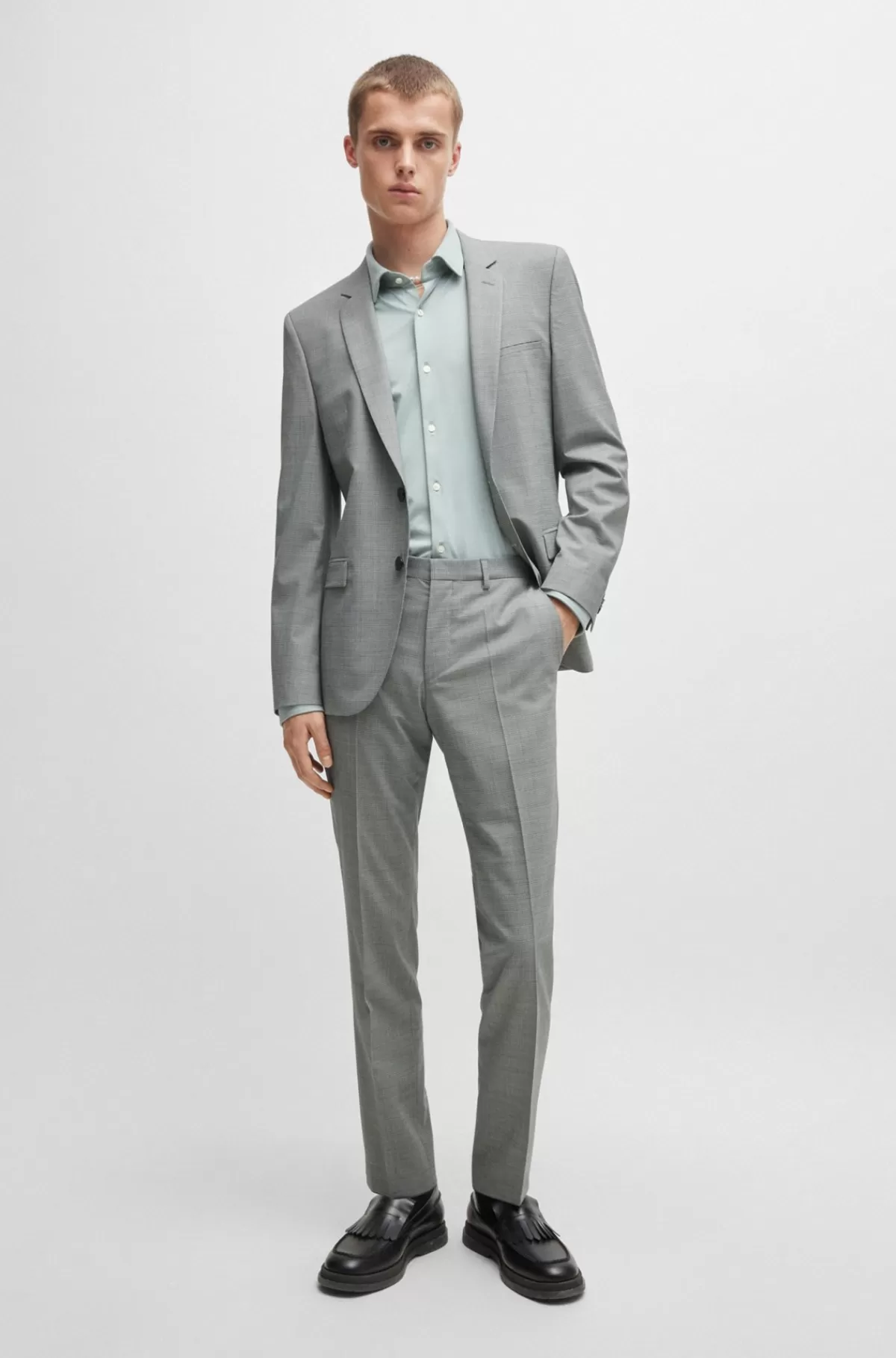 HUGO BOSS Jakkesæt Med Extra Slim Fit I Performance-stof Med Stræk Og Hanefjedsmønster Lysegrå Fashion