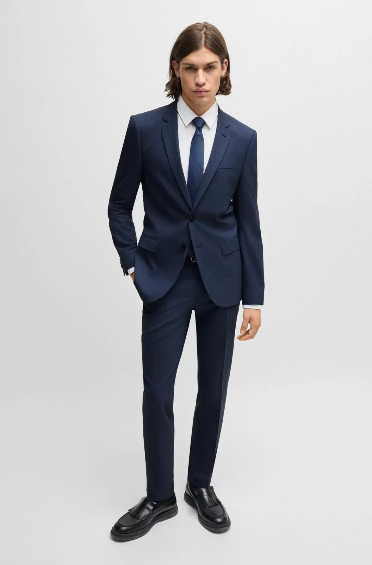 HUGO BOSS Jakkesæt Med Extra Slim Fit I Performance-stof Med Stræk Og Hanefjedsmønster Mørkeblå Store