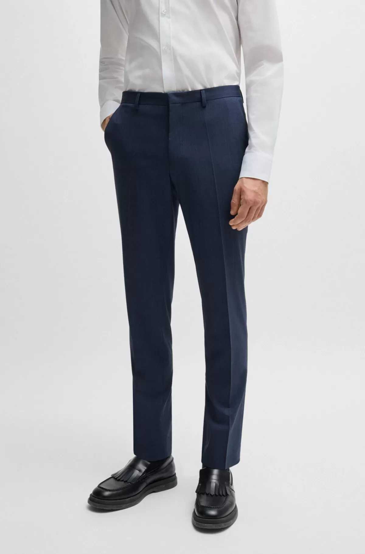 HUGO BOSS Jakkesæt Med Extra Slim Fit I Performance-stof Med Stræk Og Hanefjedsmønster Mørkeblå Store