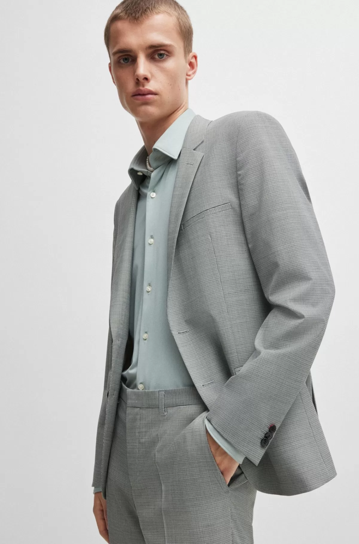 HUGO BOSS Jakkesæt Med Extra Slim Fit I Performance-stof Med Stræk Og Hanefjedsmønster Lysegrå Fashion