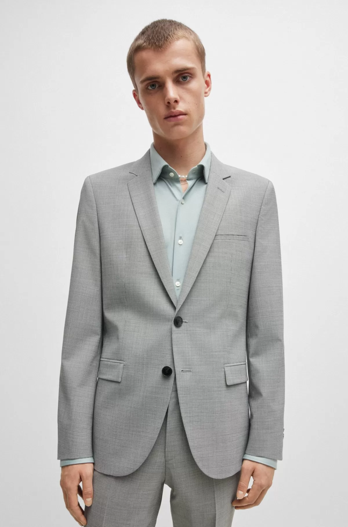 HUGO BOSS Jakkesæt Med Extra Slim Fit I Performance-stof Med Stræk Og Hanefjedsmønster Lysegrå Fashion