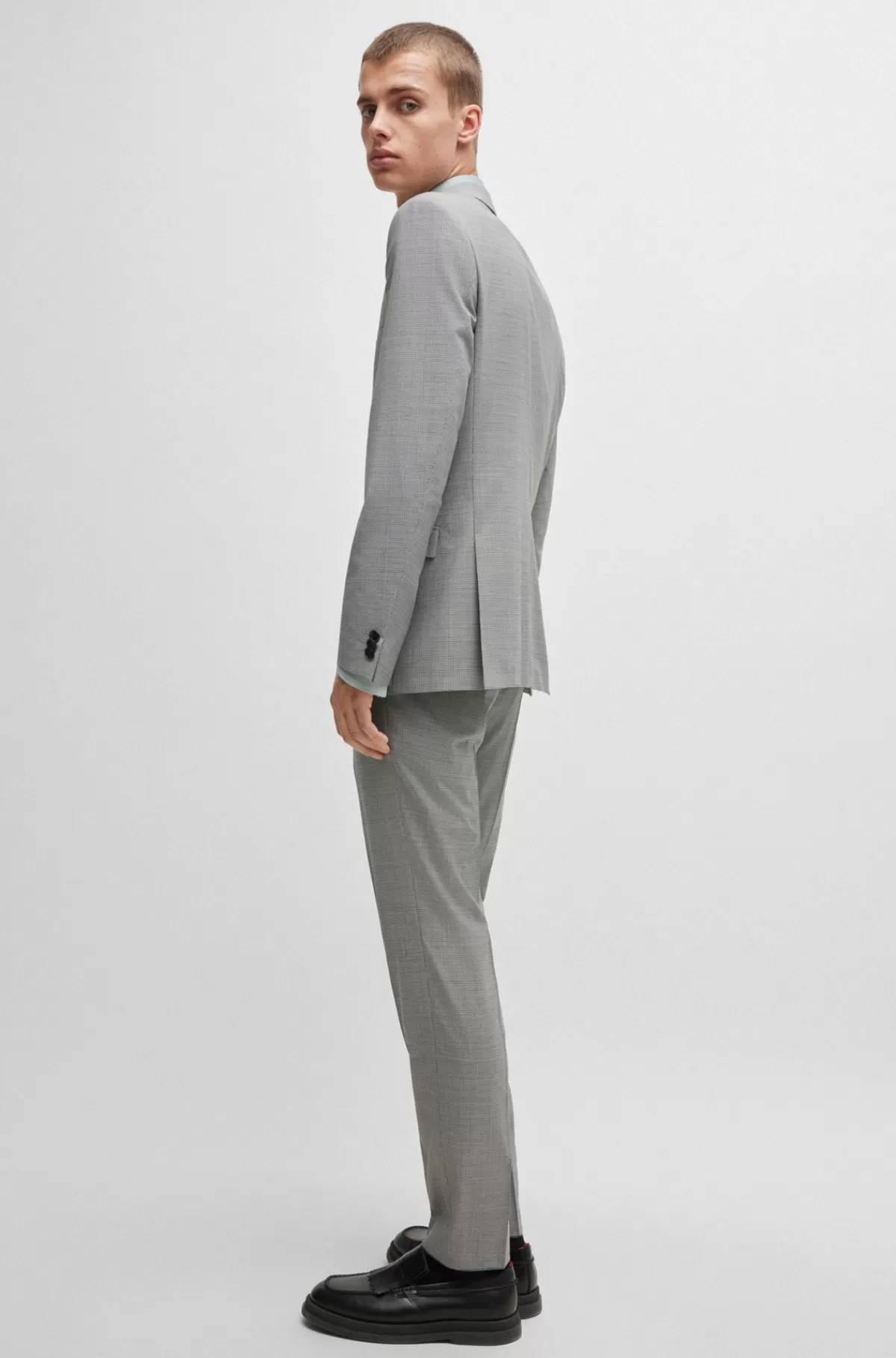 HUGO BOSS Jakkesæt Med Extra Slim Fit I Performance-stof Med Stræk Og Hanefjedsmønster Lysegrå Fashion