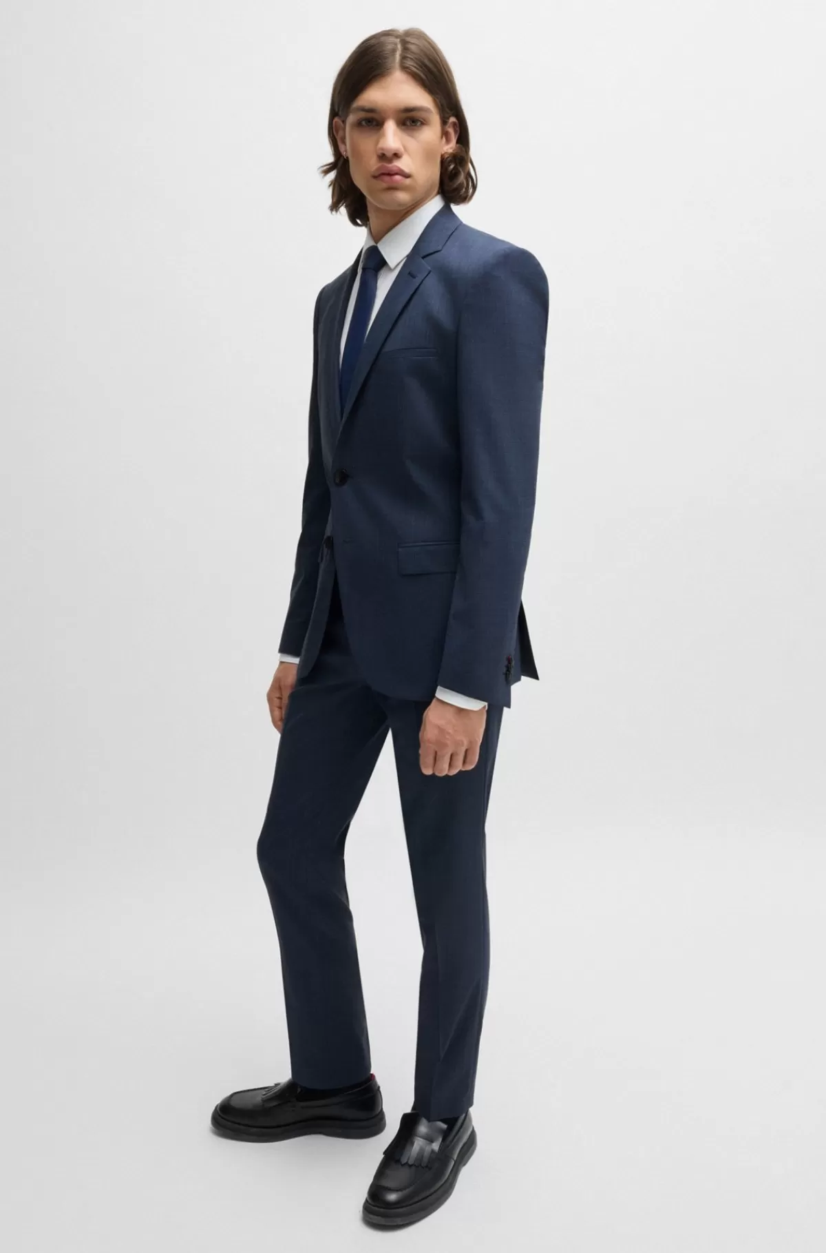 HUGO BOSS Jakkesæt Med Extra Slim Fit I Performance-stof Med Stræk Og Hanefjedsmønster Mørkeblå Store