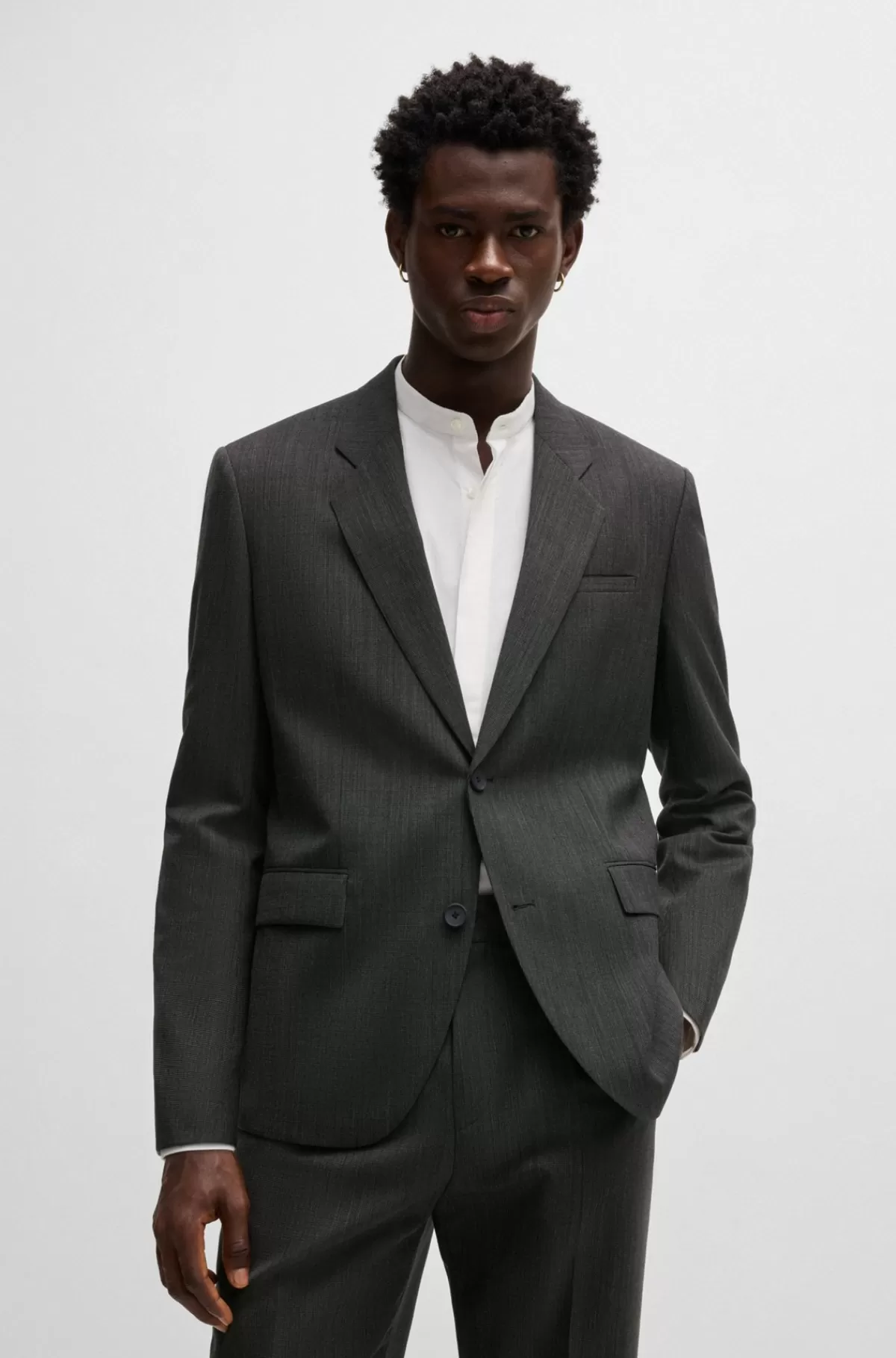 HUGO BOSS Jakkesæt Med Moderne Fit I Mikromønstret Stof Med Performance-stræk Grå Fashion