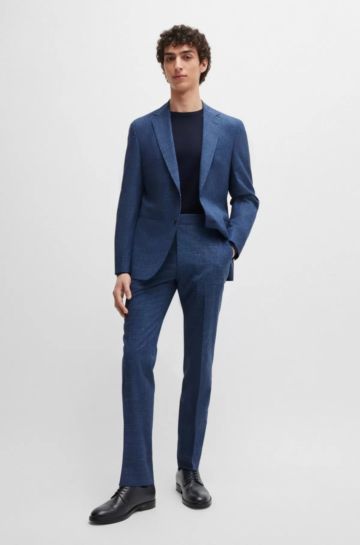 HUGO BOSS Jakkesæt Med Regular Fit I Mikromønstret Stof Mørkeblå Shop