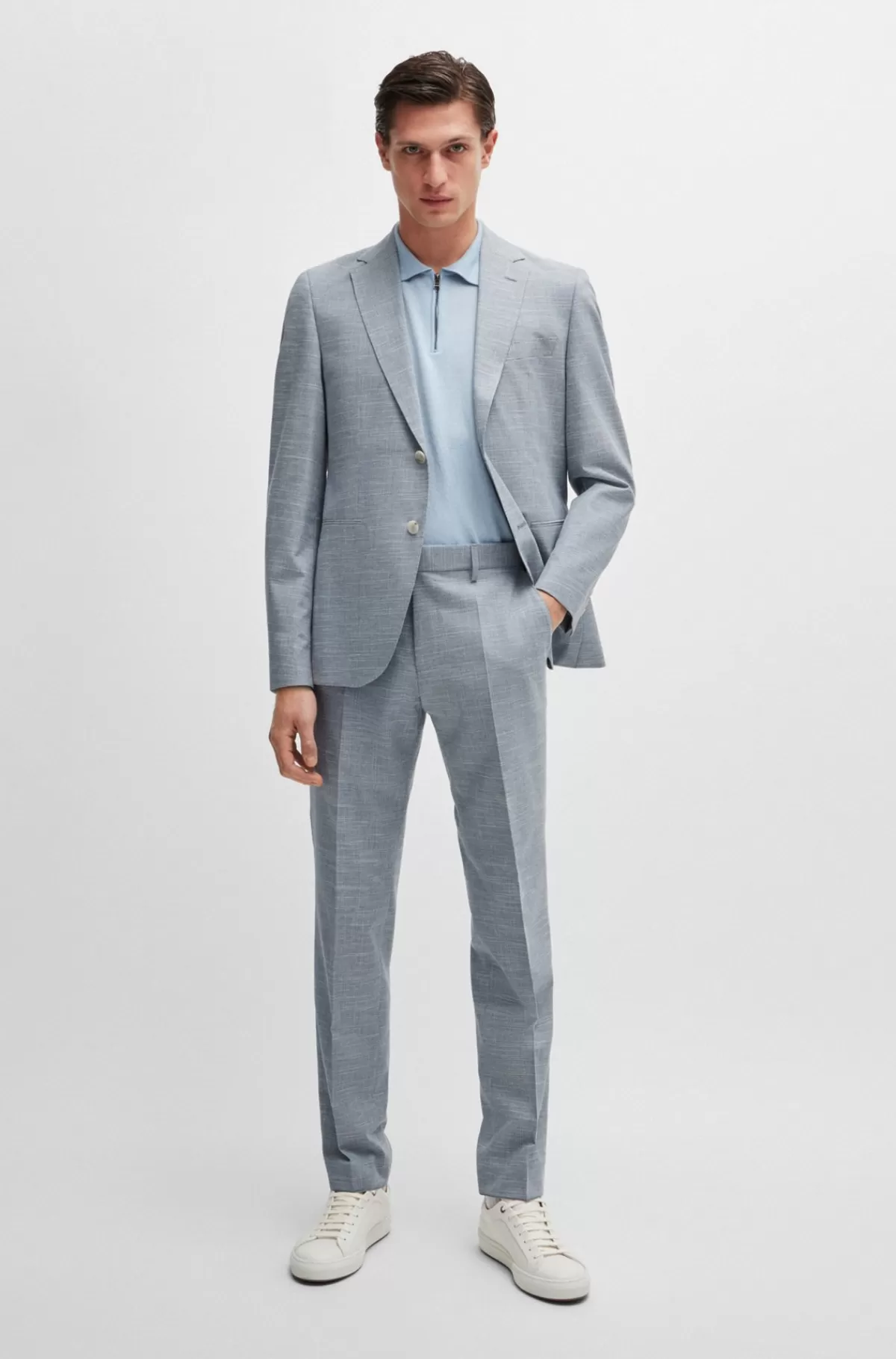 HUGO BOSS Jakkesæt Med Regular Fit I Mikromønstret Stof Lyseblå Shop