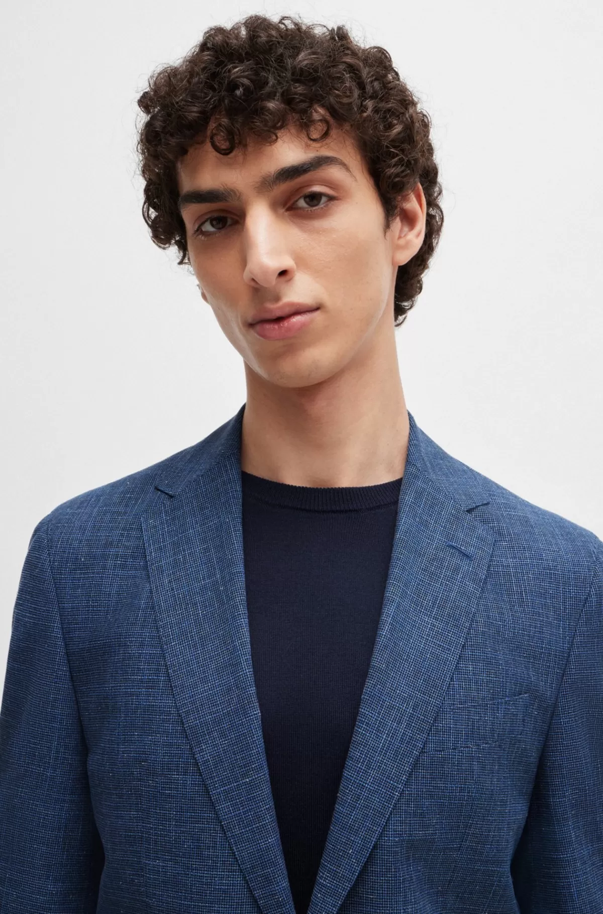 HUGO BOSS Jakkesæt Med Regular Fit I Mikromønstret Stof Mørkeblå Shop