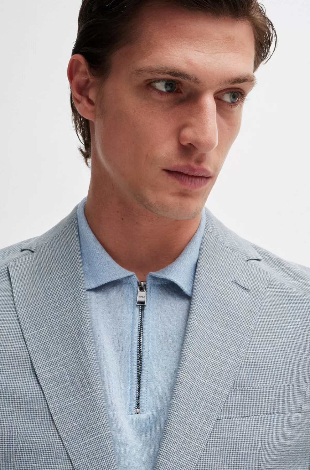 HUGO BOSS Jakkesæt Med Regular Fit I Mikromønstret Stof Lyseblå Shop