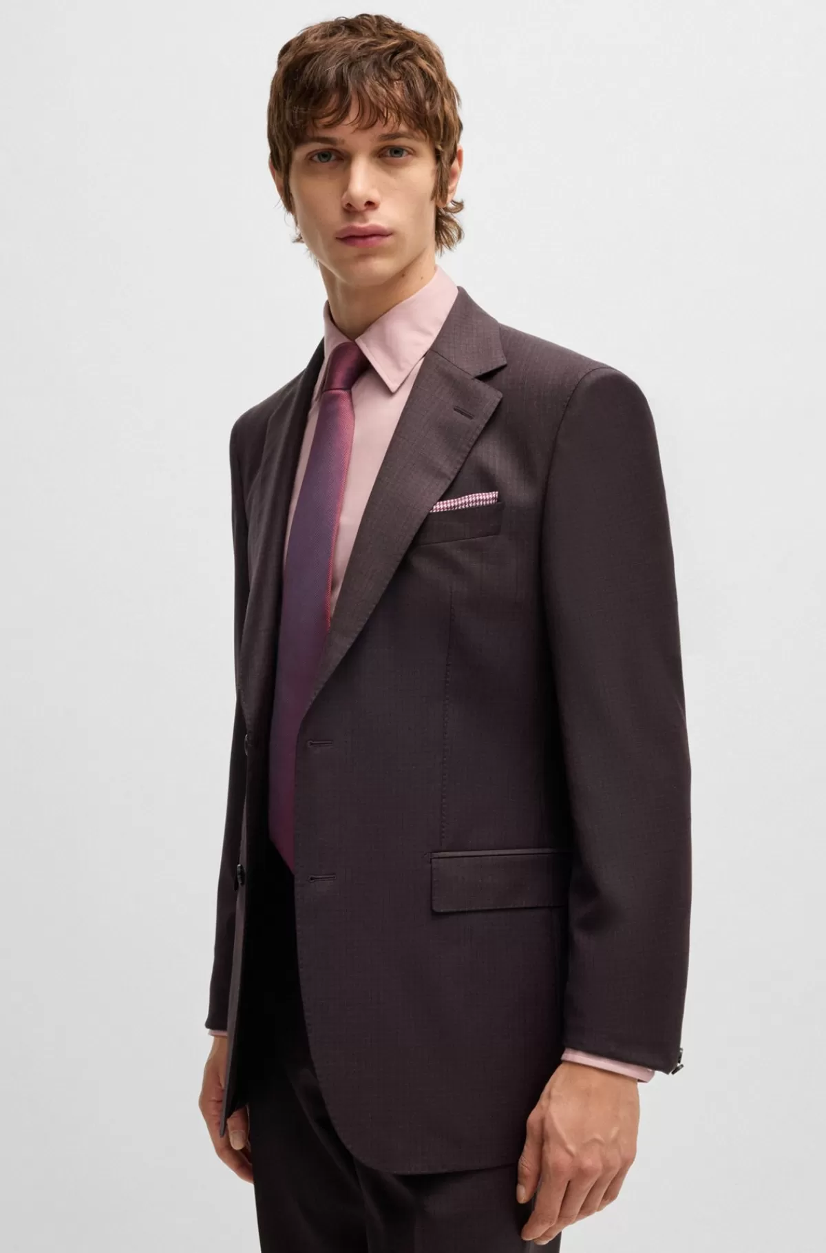 HUGO BOSS Jakkesæt Med Regular Fit I Ny Uld Med Stræk Og Mikromønster Mørklilla Fashion