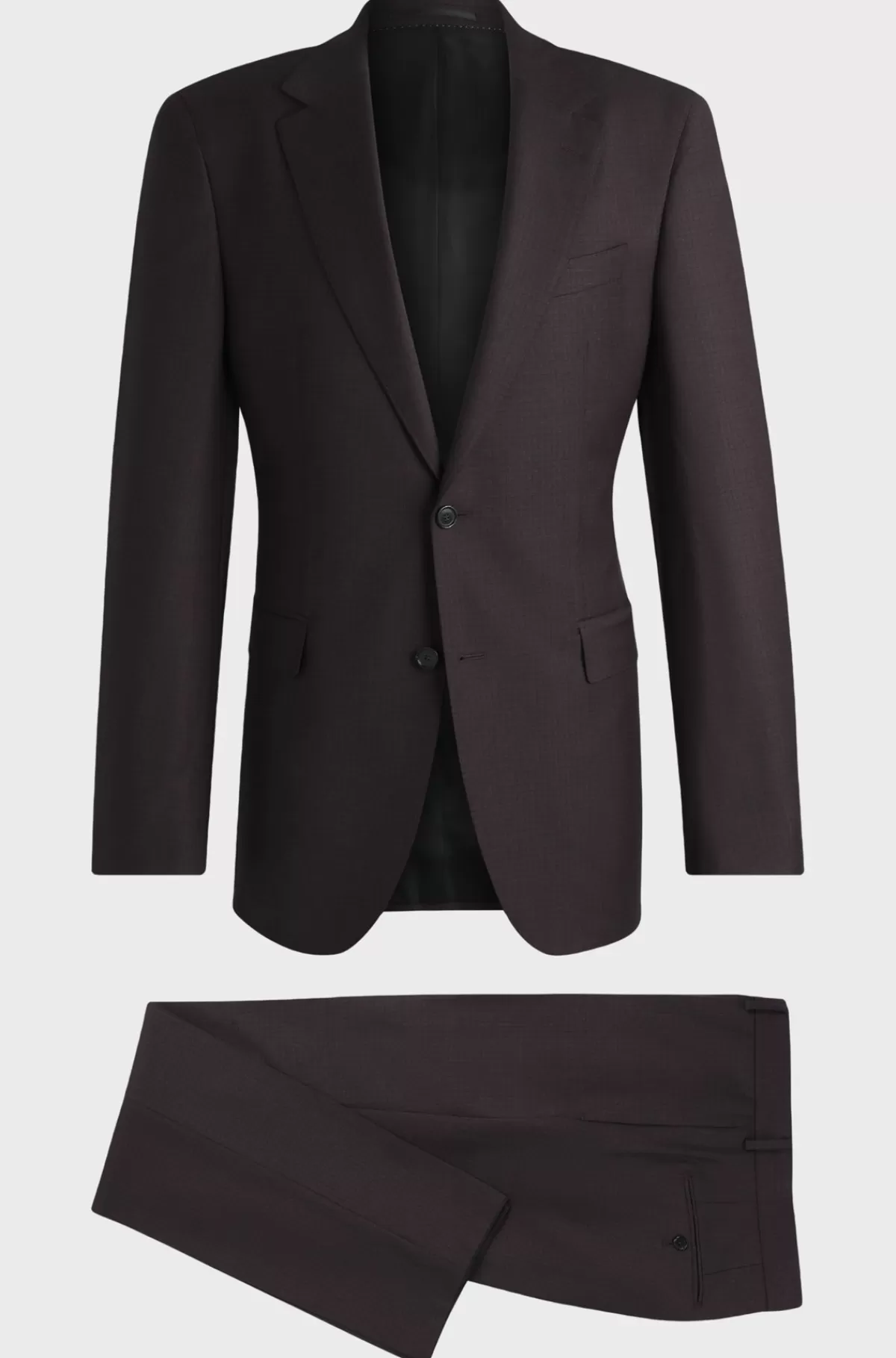 HUGO BOSS Jakkesæt Med Regular Fit I Ny Uld Med Stræk Og Mikromønster Mørklilla Fashion