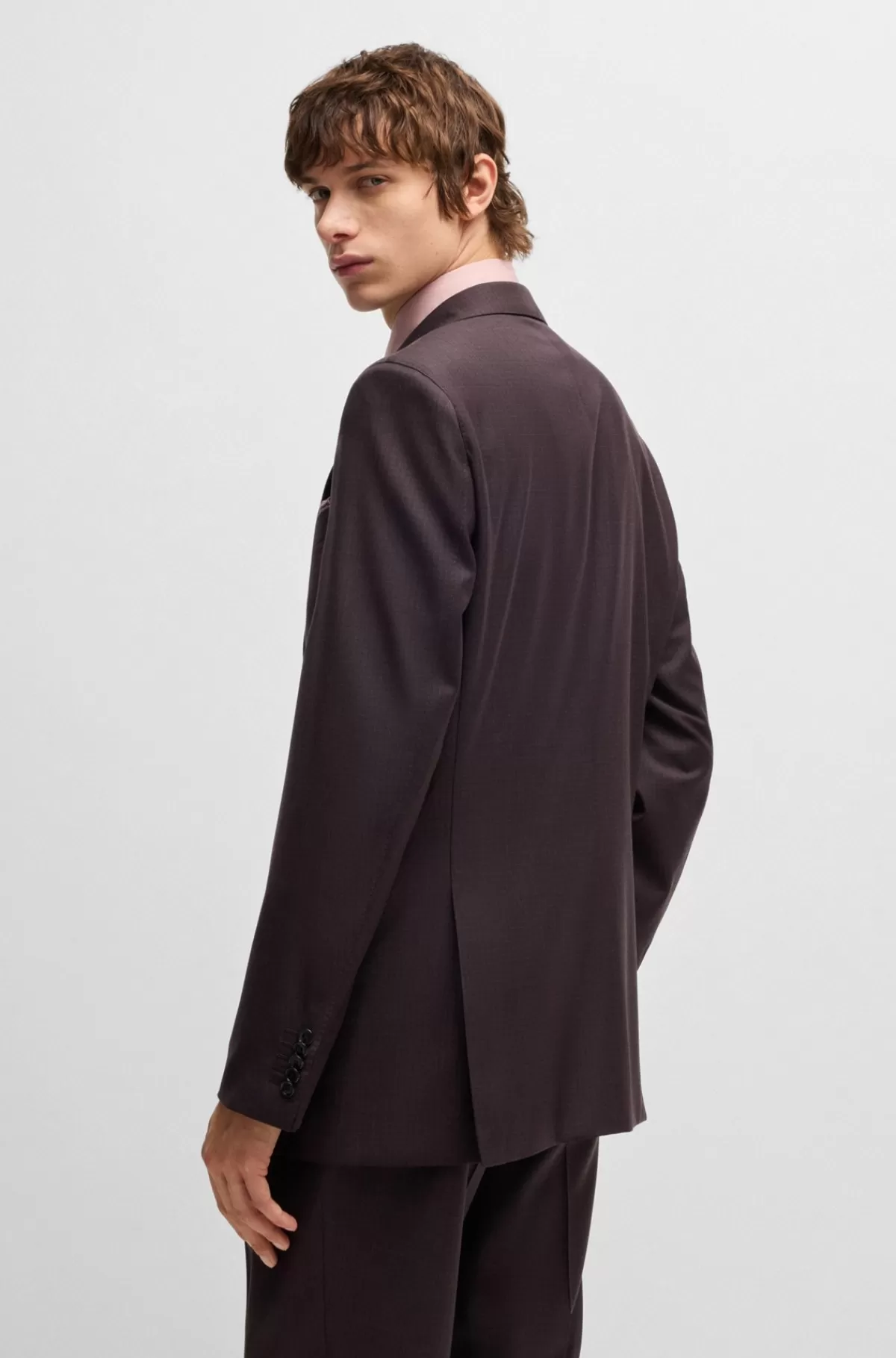 HUGO BOSS Jakkesæt Med Regular Fit I Ny Uld Med Stræk Og Mikromønster Mørklilla Fashion