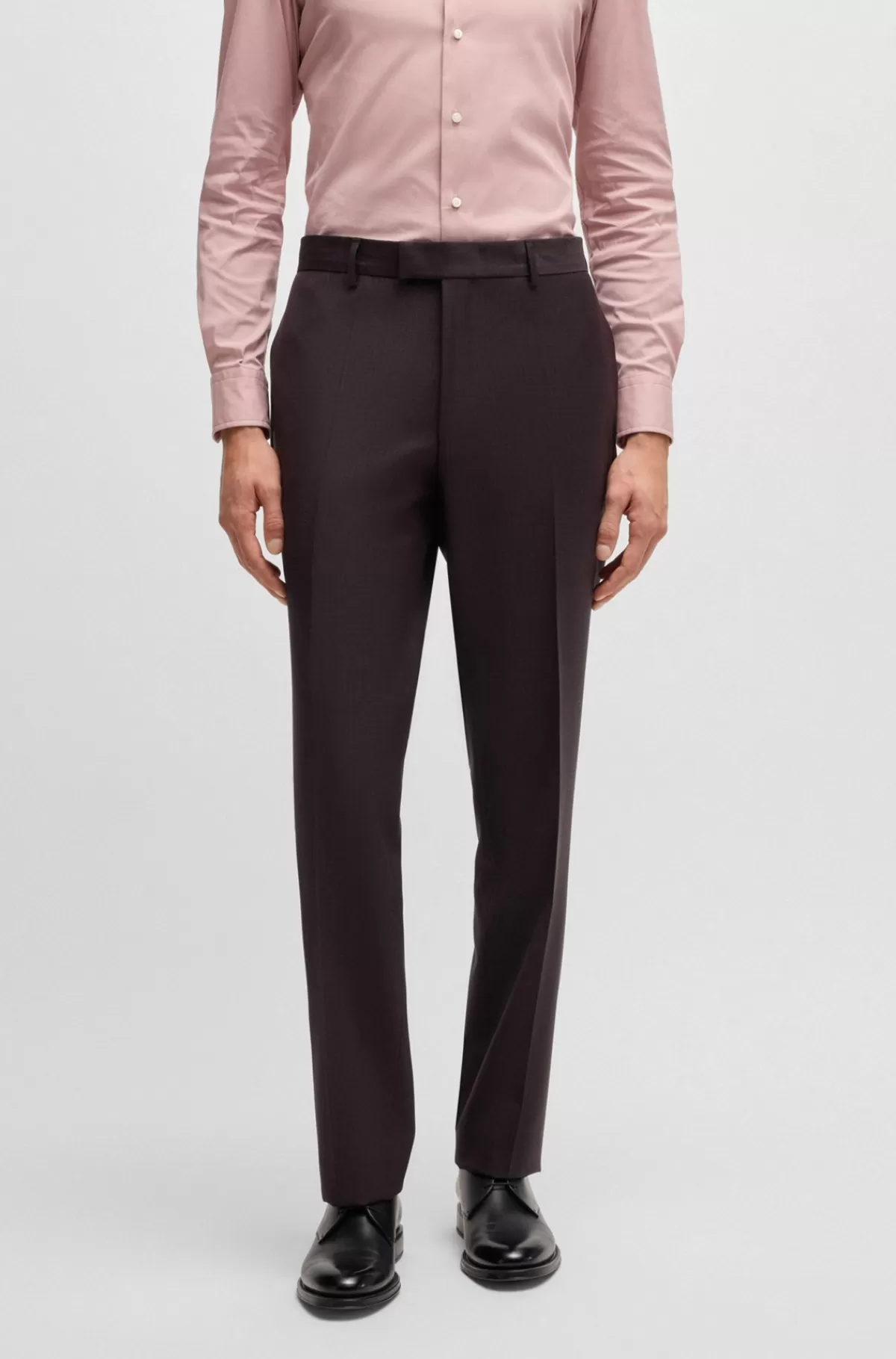 HUGO BOSS Jakkesæt Med Regular Fit I Ny Uld Med Stræk Og Mikromønster Mørklilla Fashion
