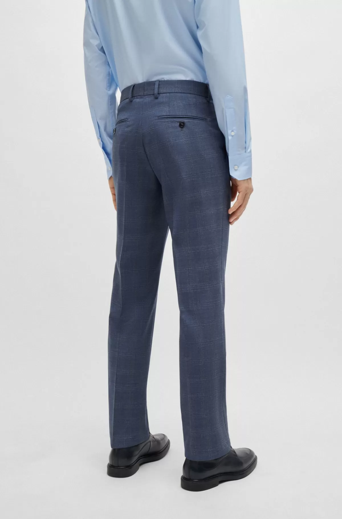 HUGO BOSS Jakkesæt Med Regular Fit I Ternet Ny Uld Med Stræk Mørkeblå Discount