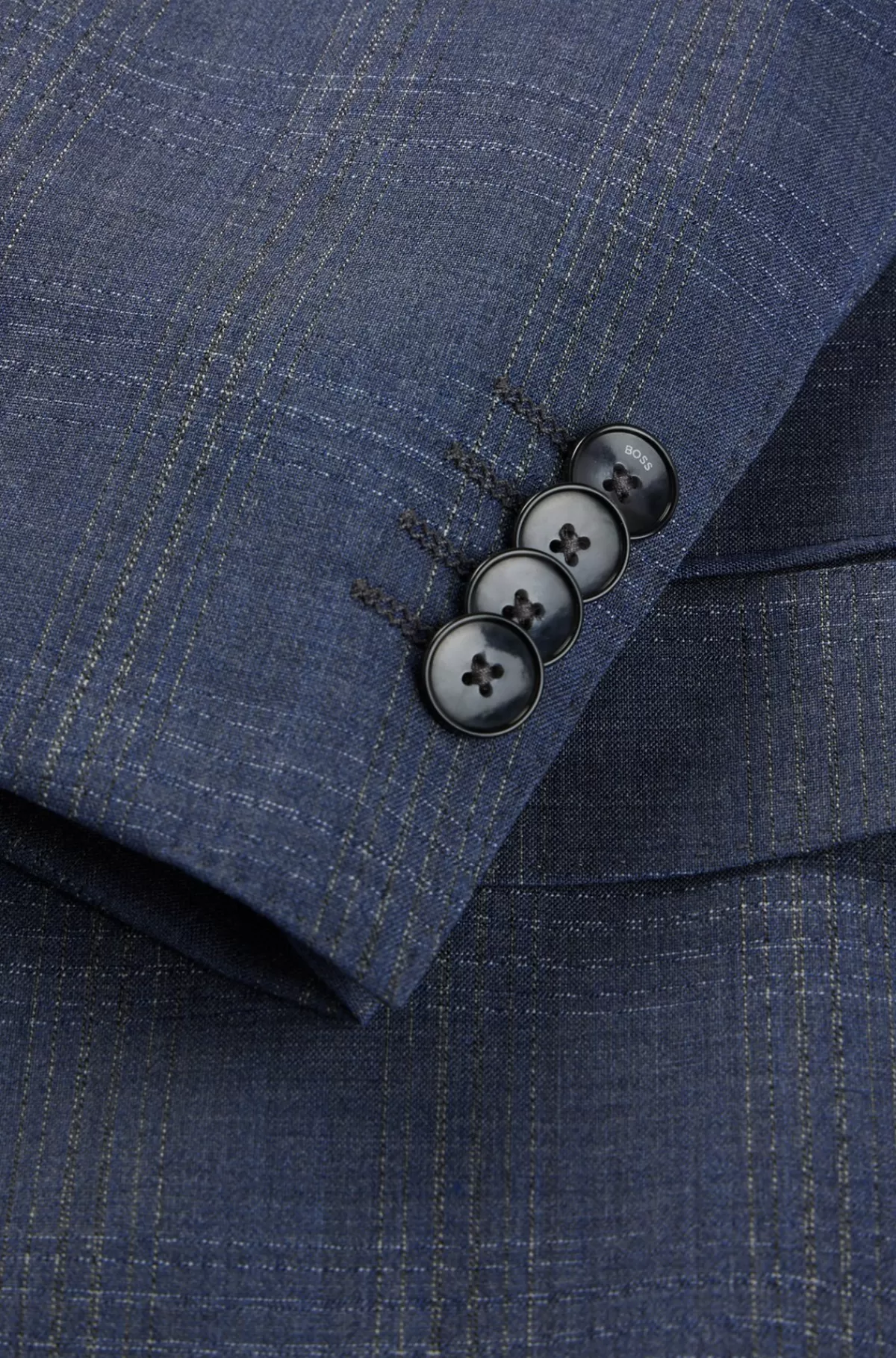 HUGO BOSS Jakkesæt Med Regular Fit I Ternet Ny Uld Med Stræk Mørkeblå Discount