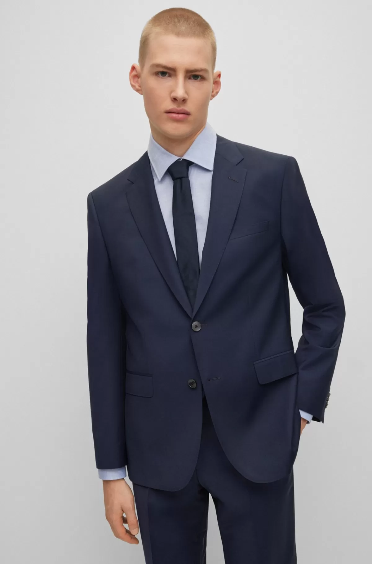 HUGO BOSS Jakkesæt Med Regular Fit I Uldblanding Med Stræk Mørkeblå Best Sale