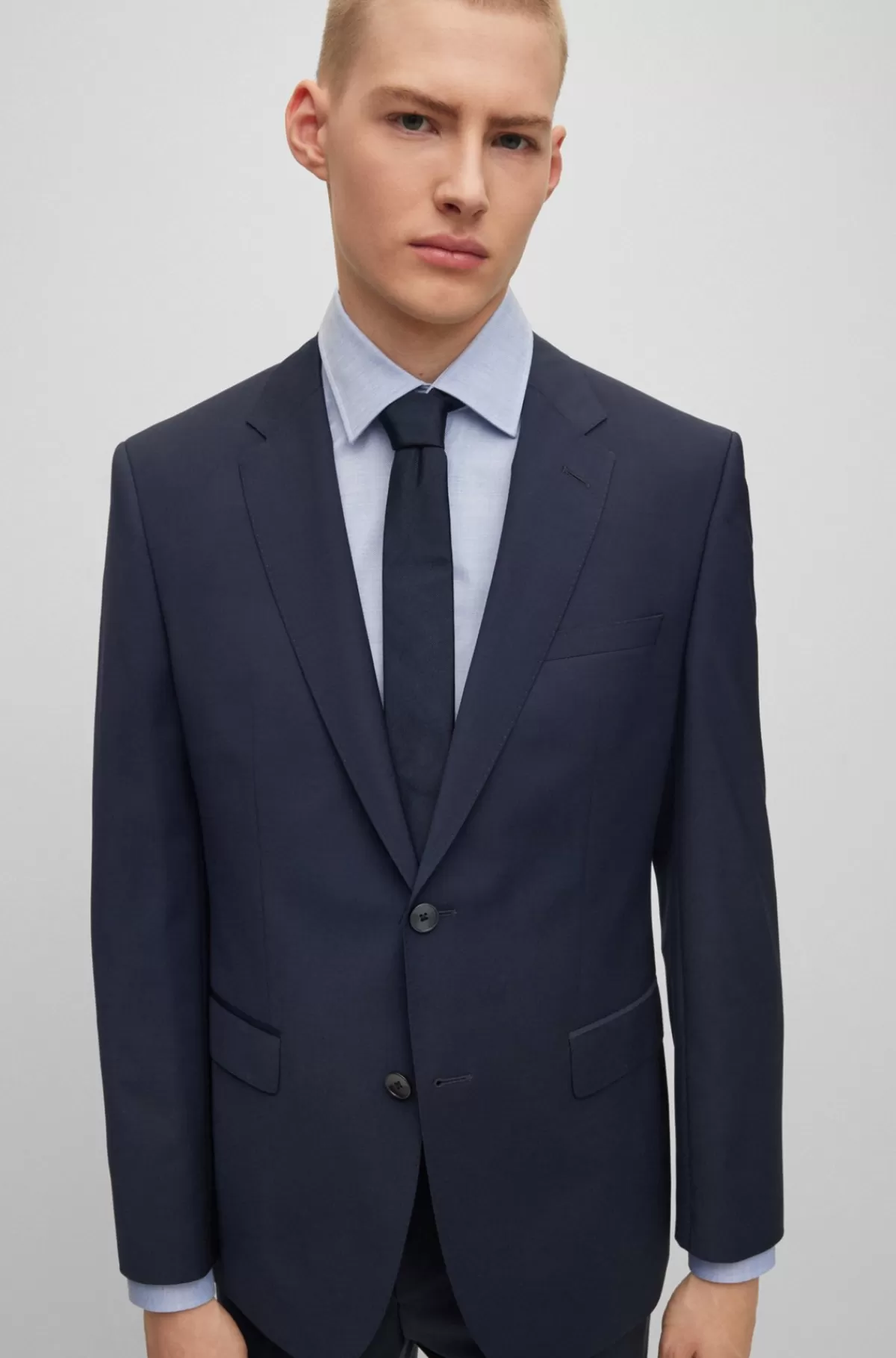 HUGO BOSS Jakkesæt Med Regular Fit I Uldblanding Med Stræk Mørkeblå Best Sale