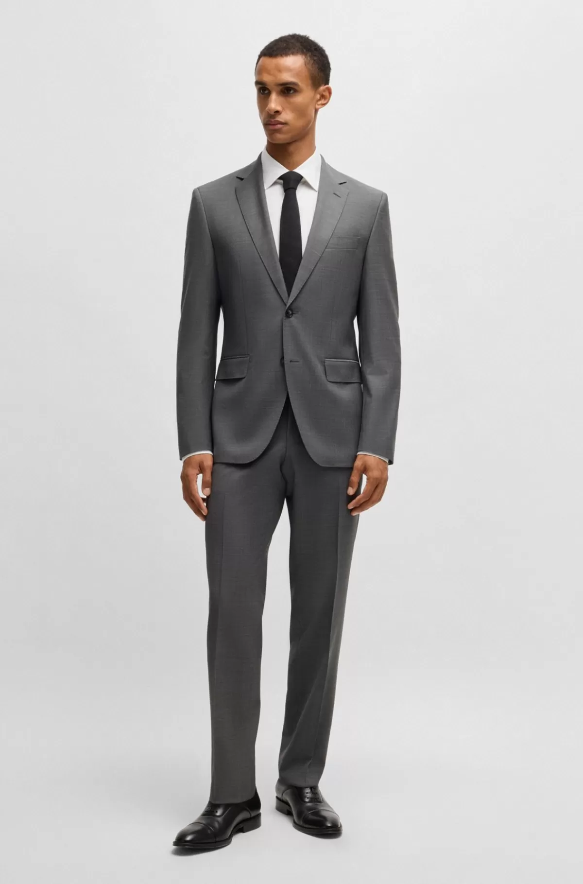 HUGO BOSS Jakkesæt Med Regular Fit Og Mikromønster I Ny Uld Grå Fashion