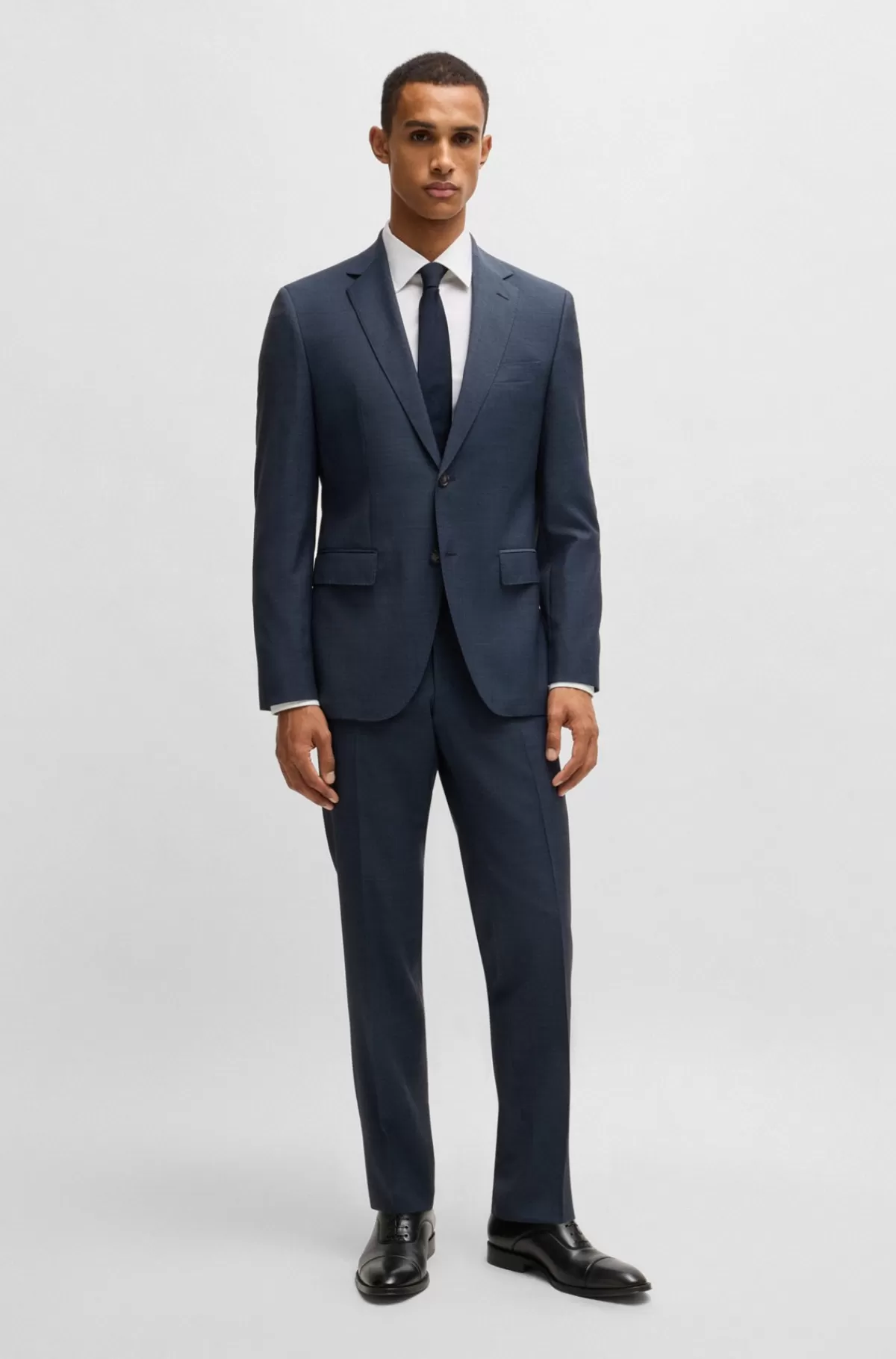 HUGO BOSS Jakkesæt Med Regular Fit Og Mikromønster I Ny Uld Blå Best