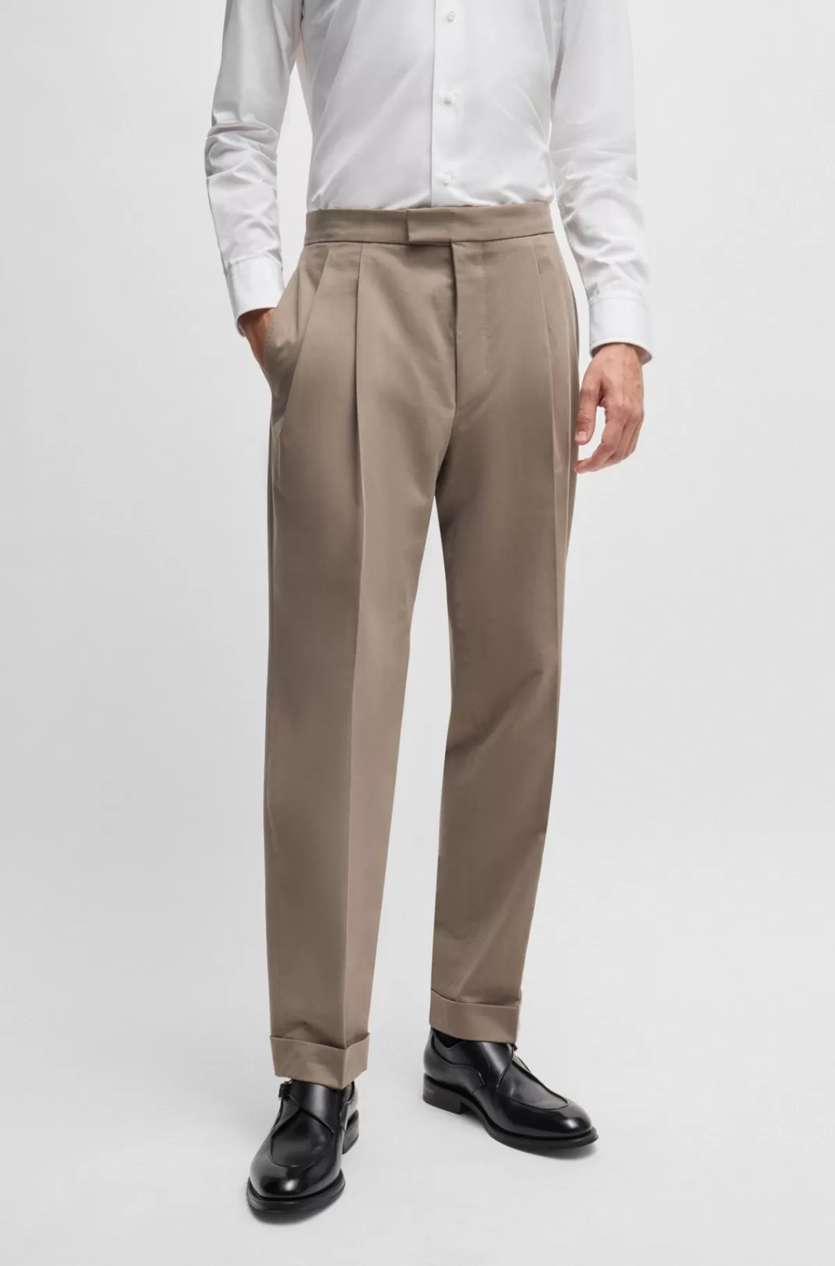 HUGO BOSS Jakkesæt Med Slim Fit I Bomuld Med Stræk Og Kashmir Lysegrøn Clearance