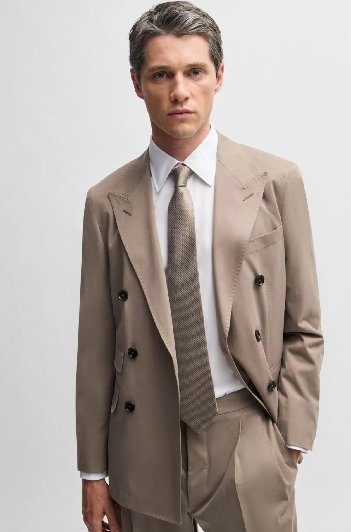 HUGO BOSS Jakkesæt Med Slim Fit I Bomuld Med Stræk Og Kashmir Lysegrøn Clearance