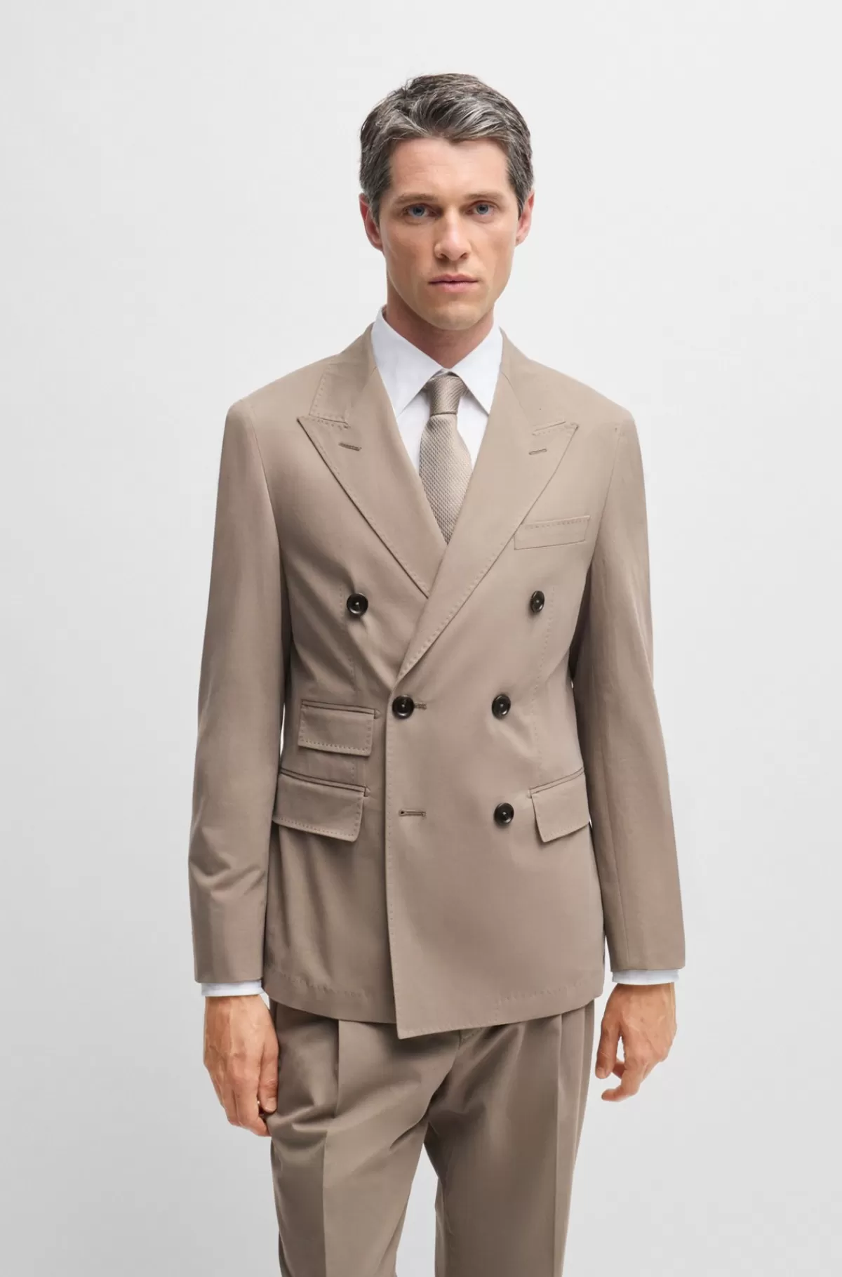 HUGO BOSS Jakkesæt Med Slim Fit I Bomuld Med Stræk Og Kashmir Lysegrøn Clearance