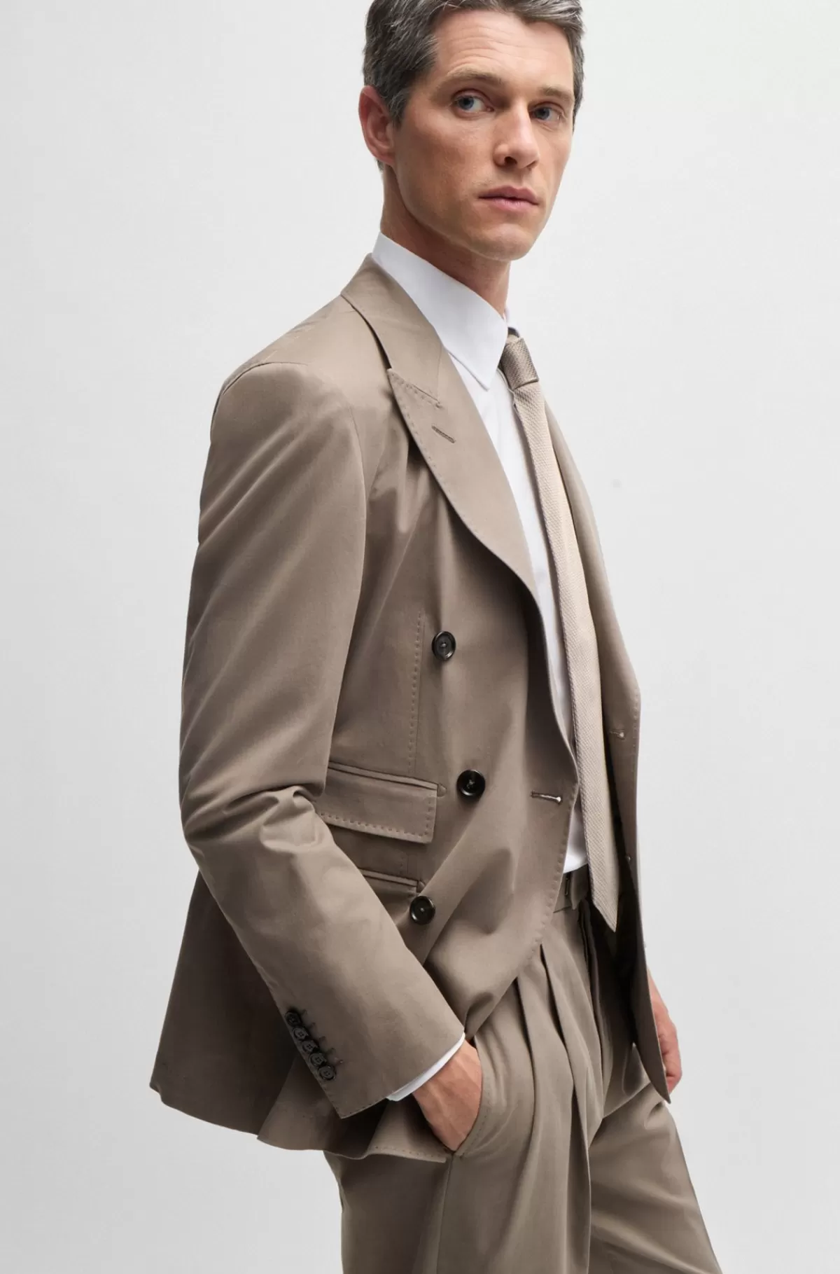HUGO BOSS Jakkesæt Med Slim Fit I Bomuld Med Stræk Og Kashmir Lysegrøn Clearance