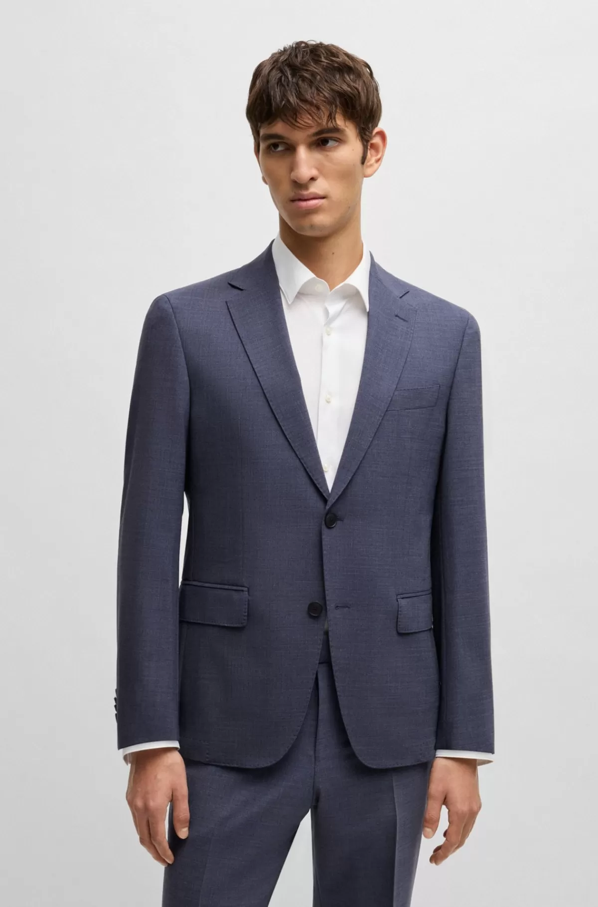 HUGO BOSS Jakkesæt Med Slim Fit I Mikromønstret Stof Med Performance-stræk Blå Fashion