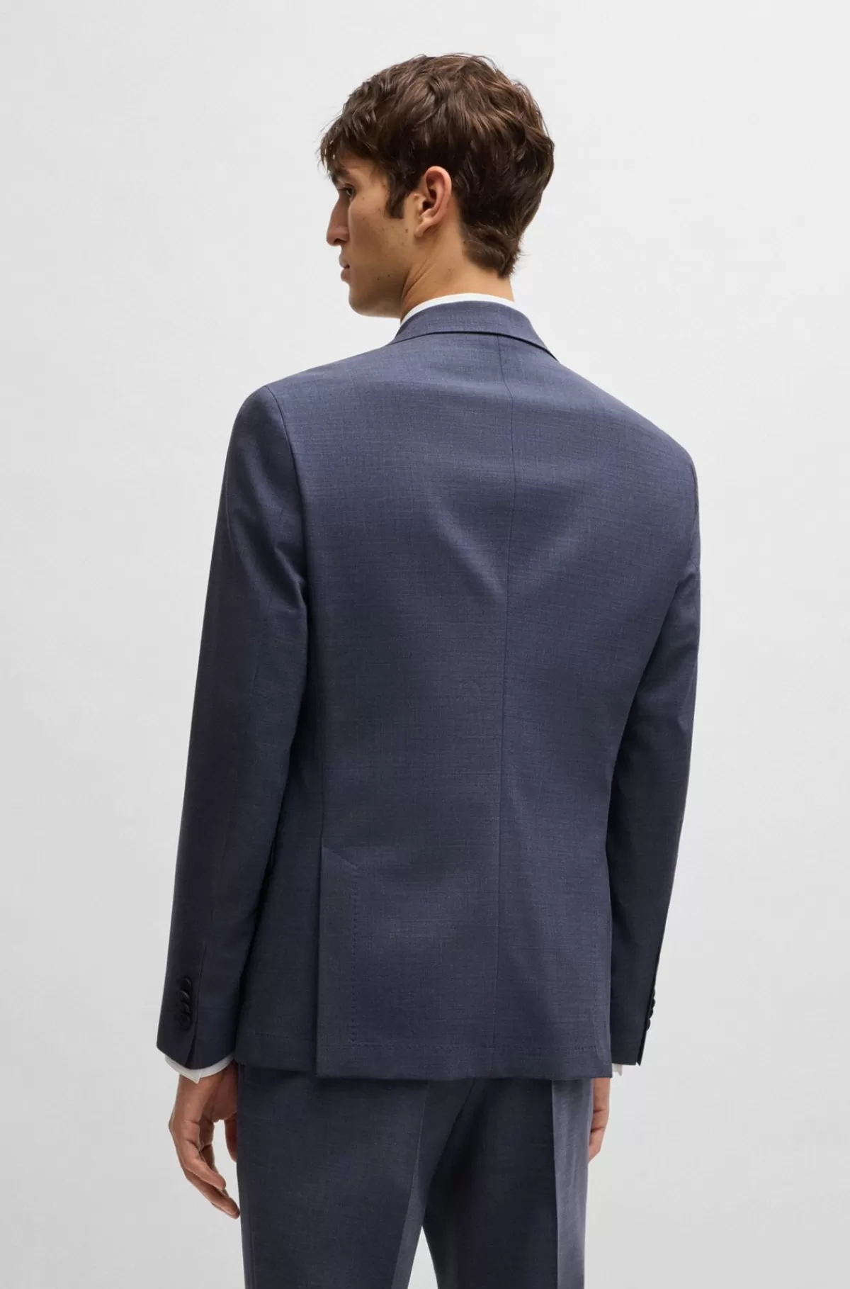 HUGO BOSS Jakkesæt Med Slim Fit I Mikromønstret Stof Med Performance-stræk Blå Fashion