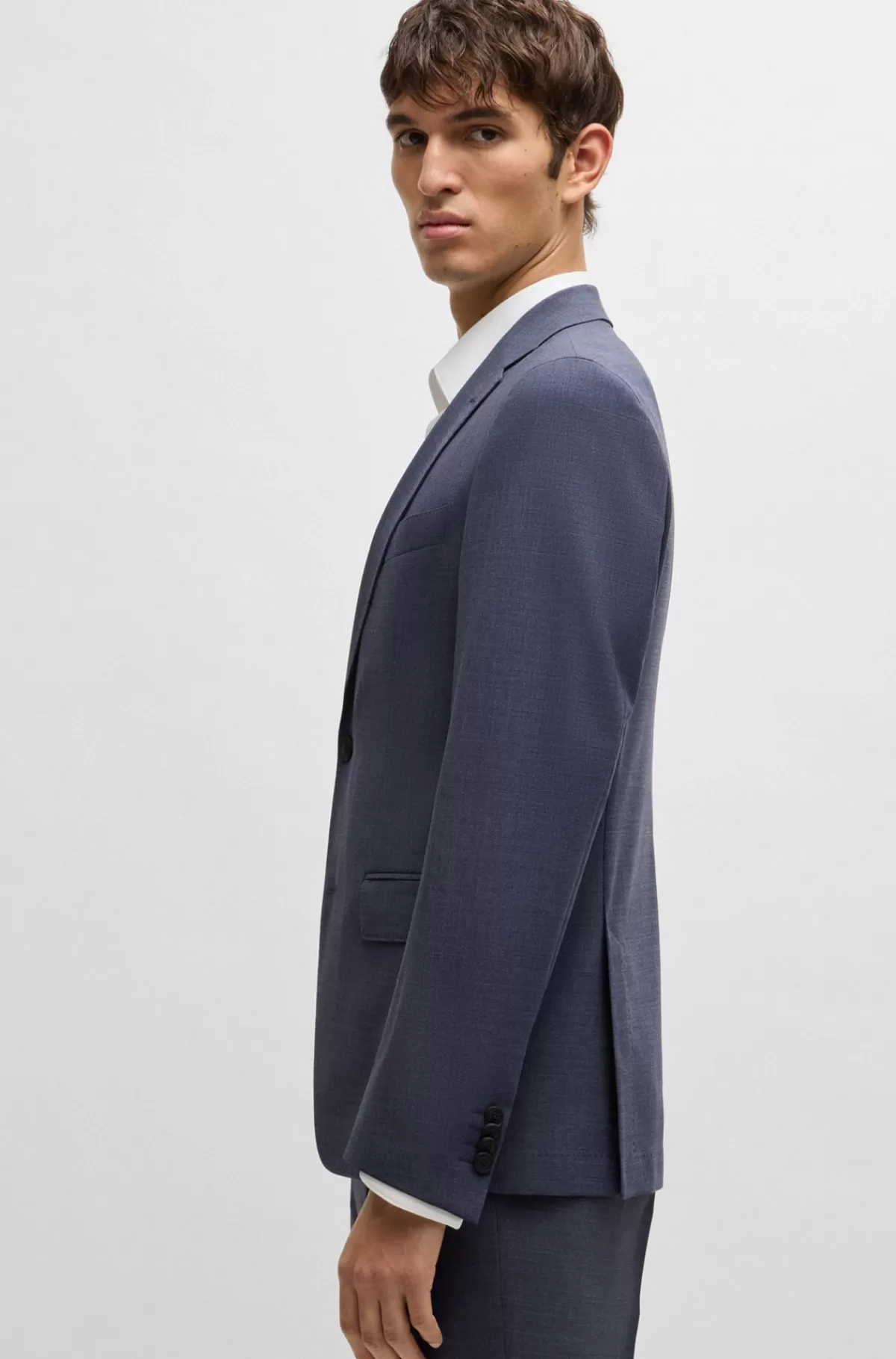 HUGO BOSS Jakkesæt Med Slim Fit I Mikromønstret Stof Med Performance-stræk Blå Fashion