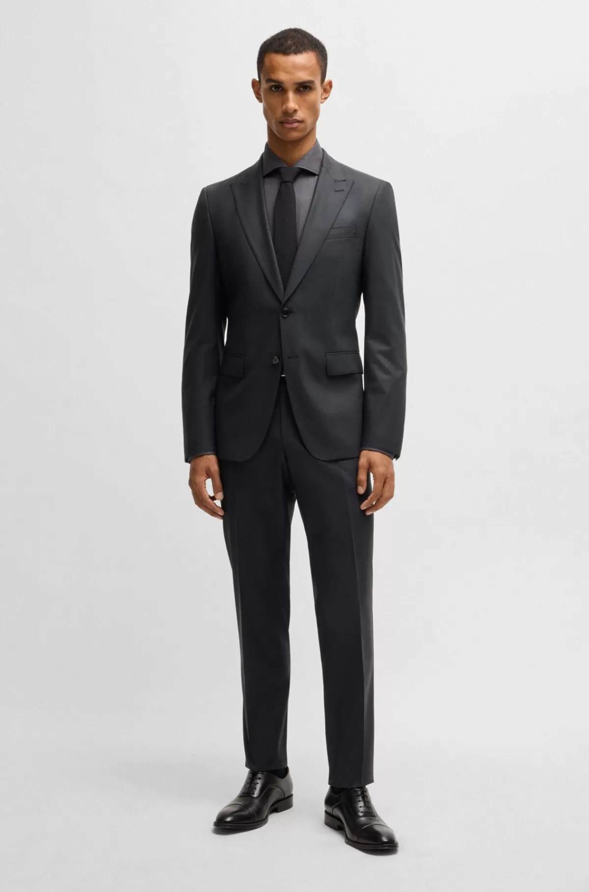 HUGO BOSS Jakkesæt Med Slim Fit I Mikromønstret Uldblanding Sort Outlet