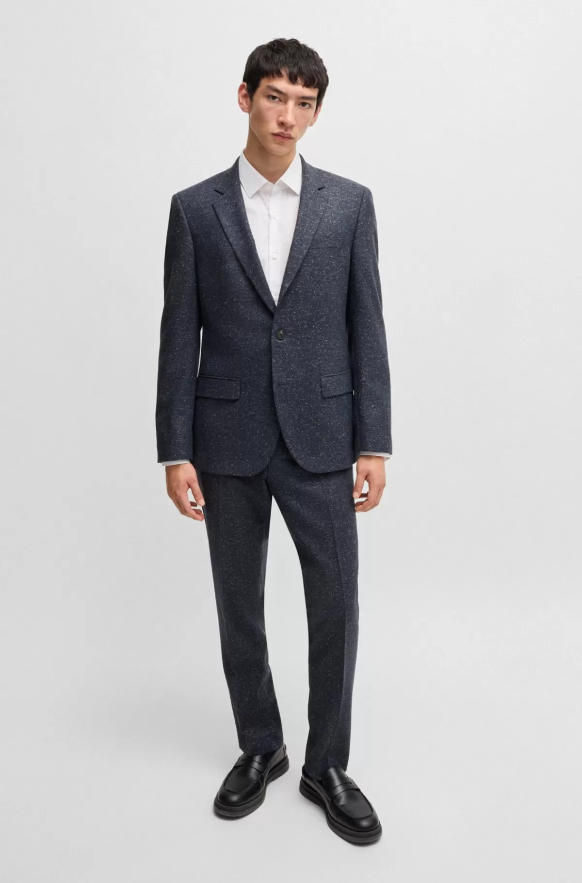 HUGO BOSS Jakkesæt Med Slim Fit I Mikromønstret Uldblanding Mørkeblå Cheap