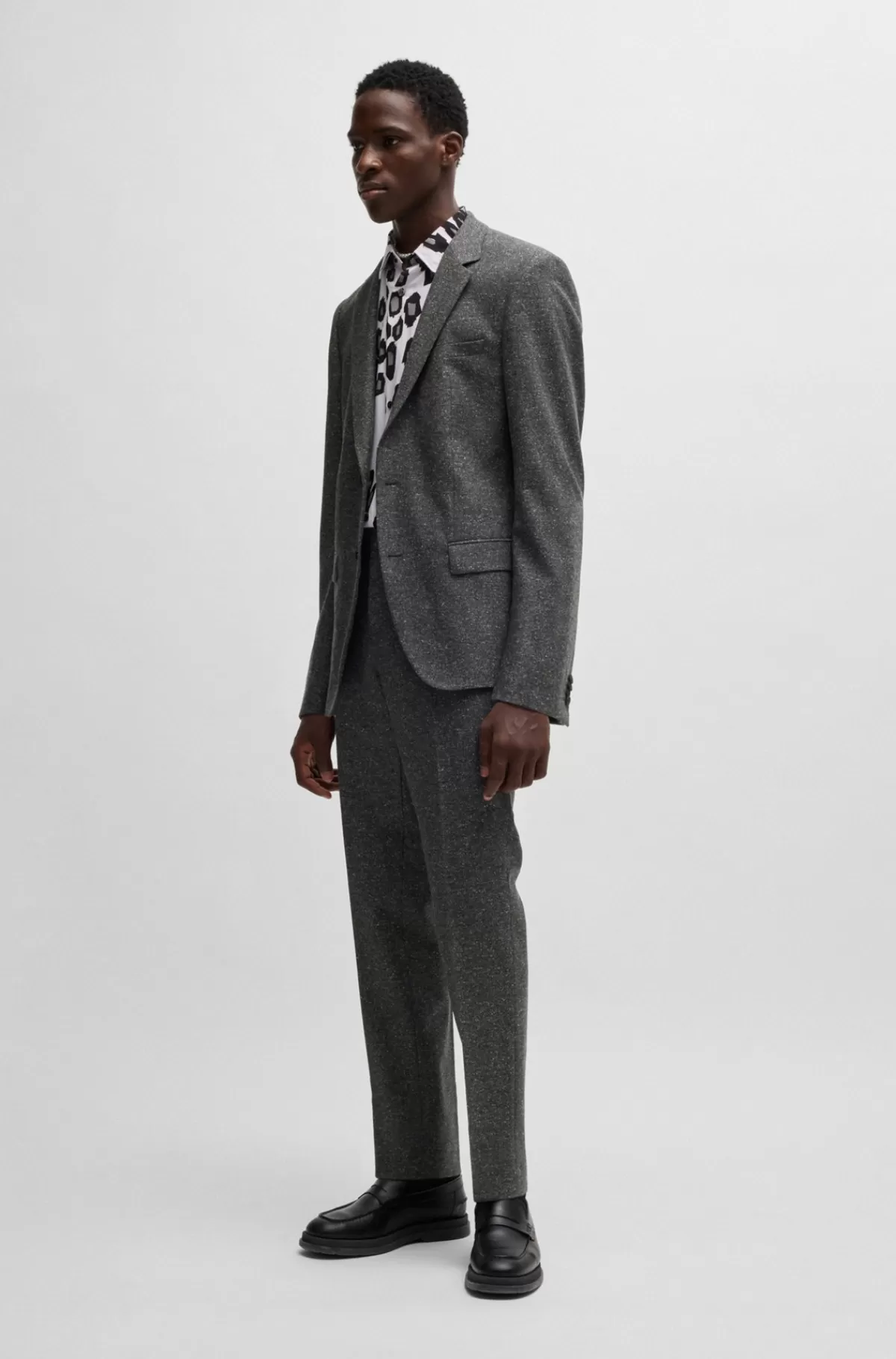HUGO BOSS Jakkesæt Med Slim Fit I Mikromønstret Uldblanding Grå Best