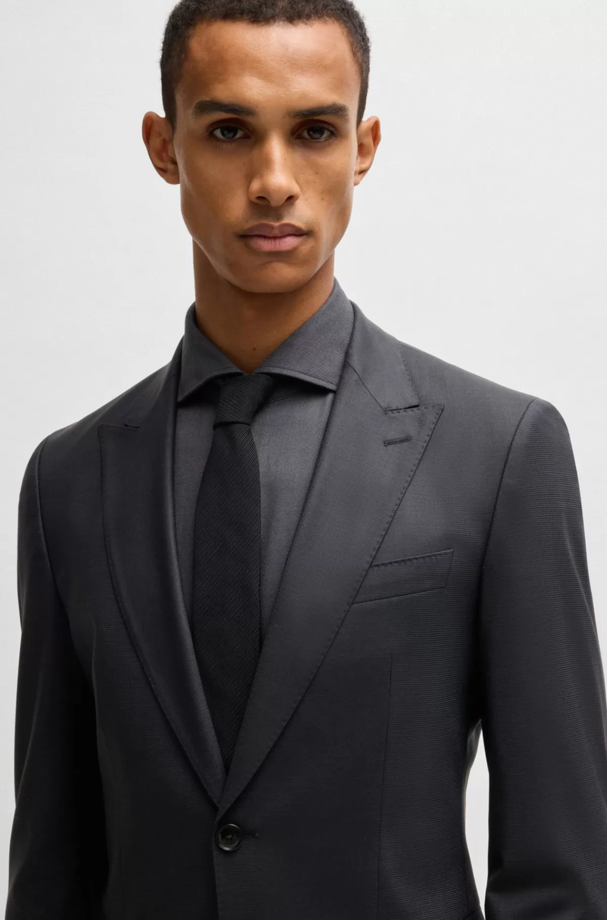 HUGO BOSS Jakkesæt Med Slim Fit I Mikromønstret Uldblanding Sort Outlet