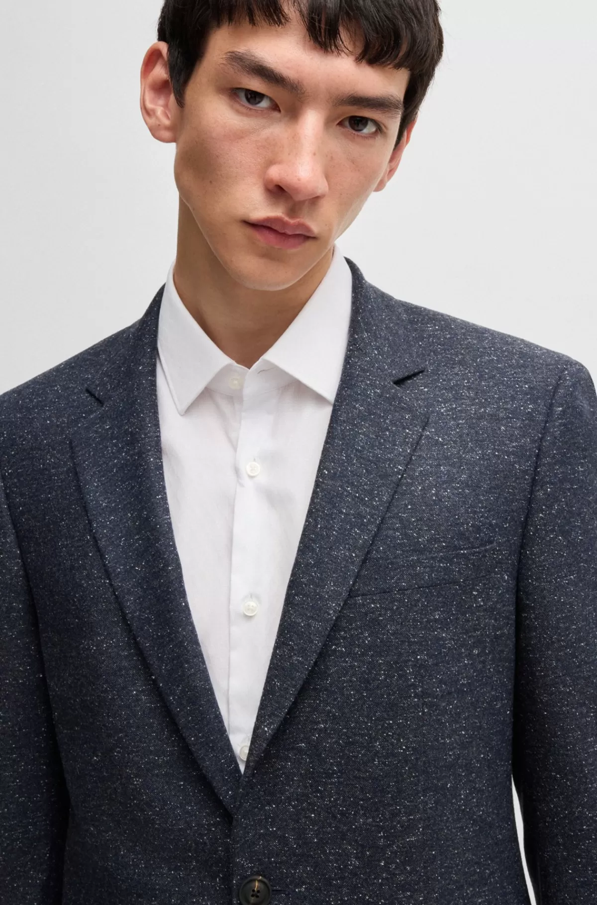 HUGO BOSS Jakkesæt Med Slim Fit I Mikromønstret Uldblanding Mørkeblå Cheap