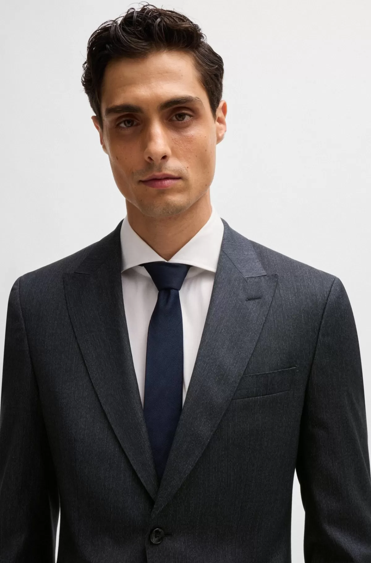 HUGO BOSS Jakkesæt Med Slim Fit I Mikromønstret Uldblanding Mørkeblå Online