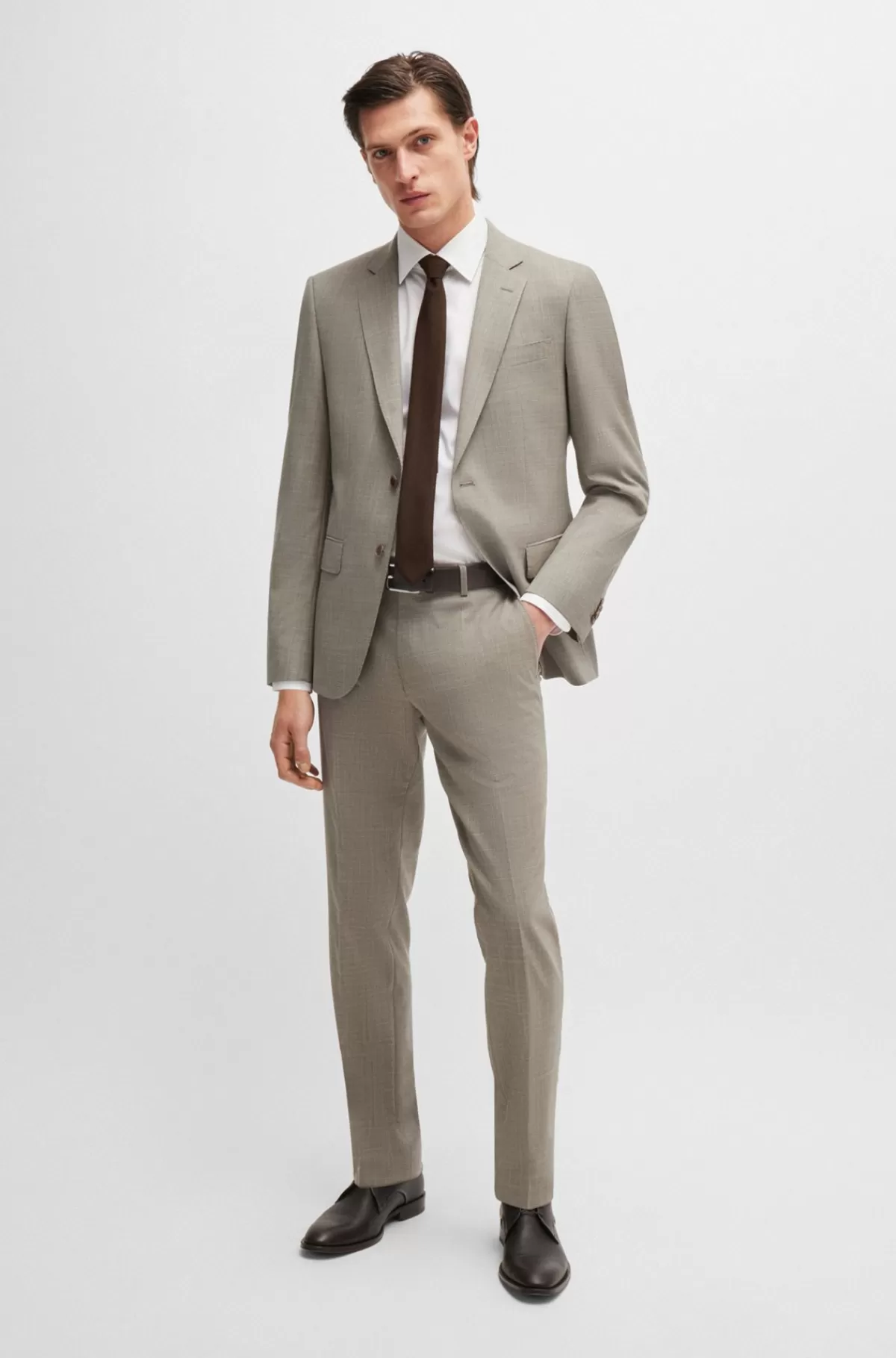 HUGO BOSS Jakkesæt Med Slim Fit I Mønstret Stof Med Stræk Lys beige Discount